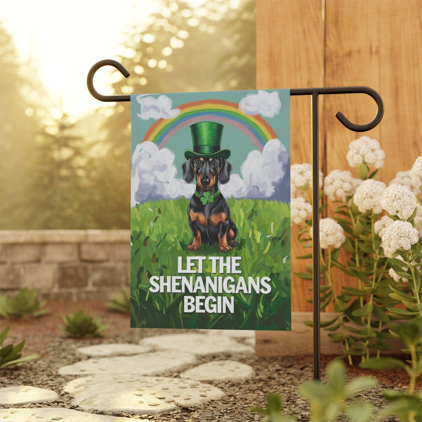 Printify Garden Flag Dachshund Garden Flag Saint Patricks Day Funny Wiener Dog Mom Dad