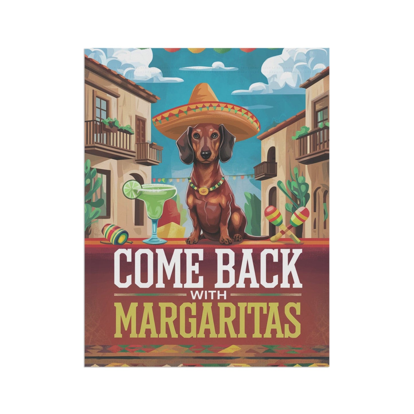 Printify Garden Flag Dachshund Red Dog Garden Flag, Cinco de Mayo Fiesta, Margarita Drinking Decor