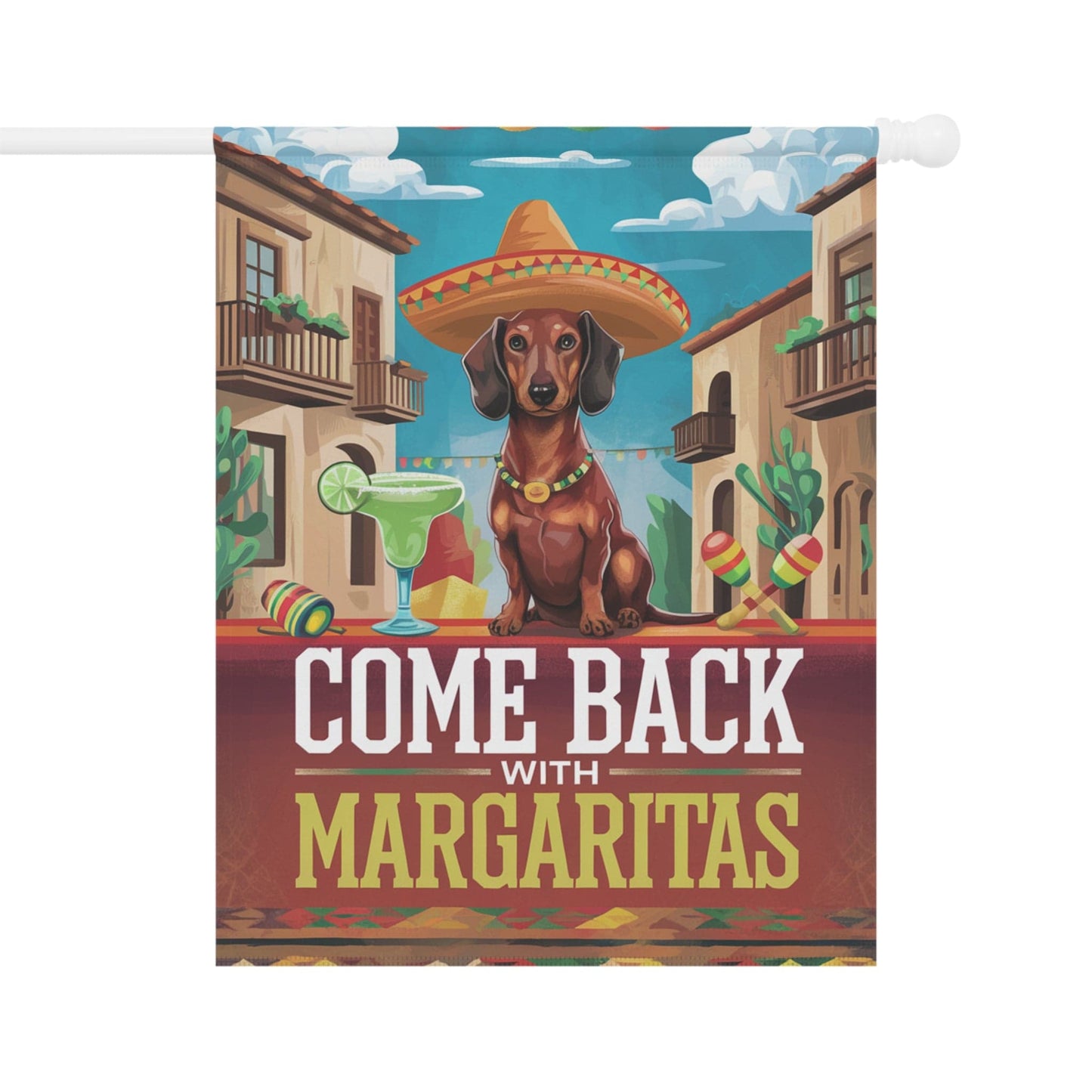 Printify Garden Flag 24.5'' × 32'' Dachshund Red Dog Garden Flag, Cinco de Mayo Fiesta, Margarita Drinking Decor