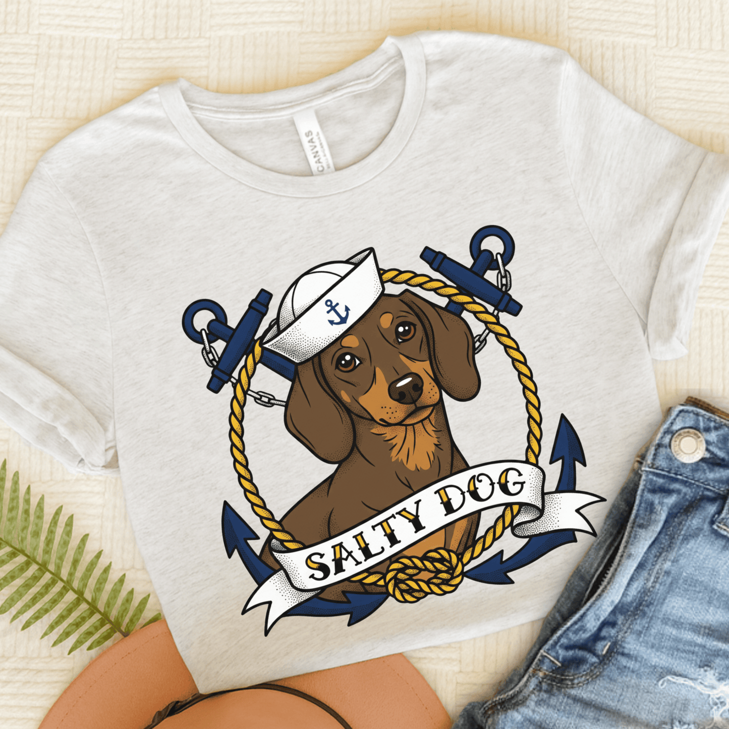 Dachshund Sailor Salty Dog Unisex TShirt Ash