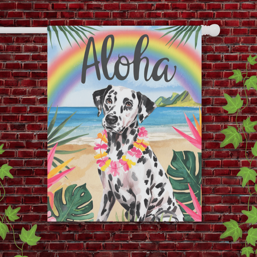 Printify Garden Flag 24.5'' × 32'' Dalmatian Bulldog Aloha Luau Garden Flag