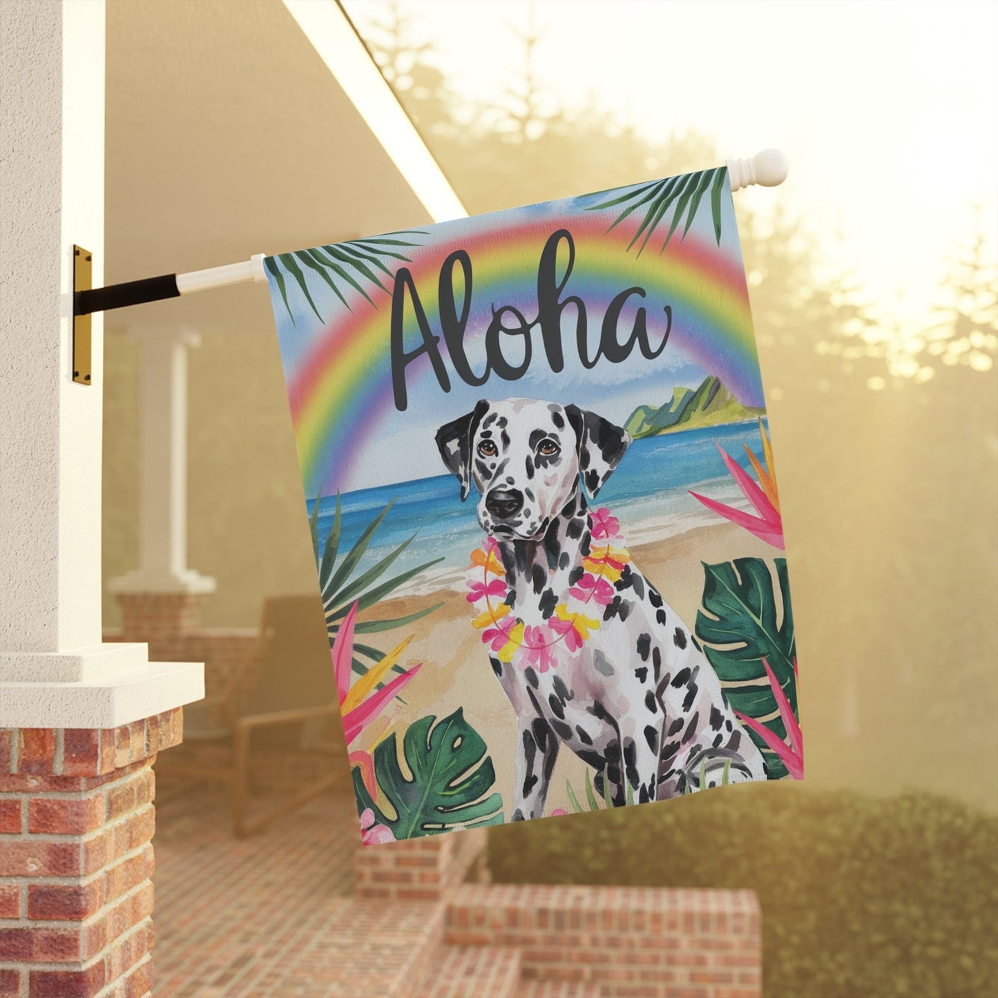 Printify Garden Flag Dalmatian Bulldog Aloha Luau Garden Flag
