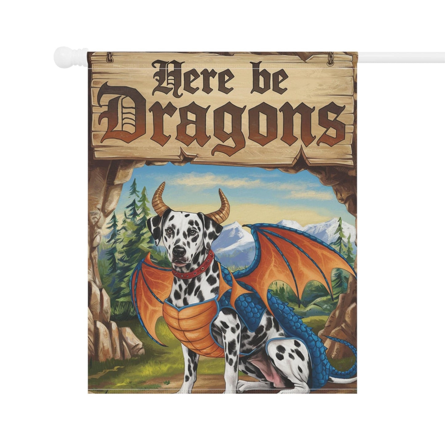 Printify Home Decor Dalmatian Dog Dragon Garden Flag, Fantasy Pet Yard Spring Decor, Housewarming Gardener Gift, Halloween