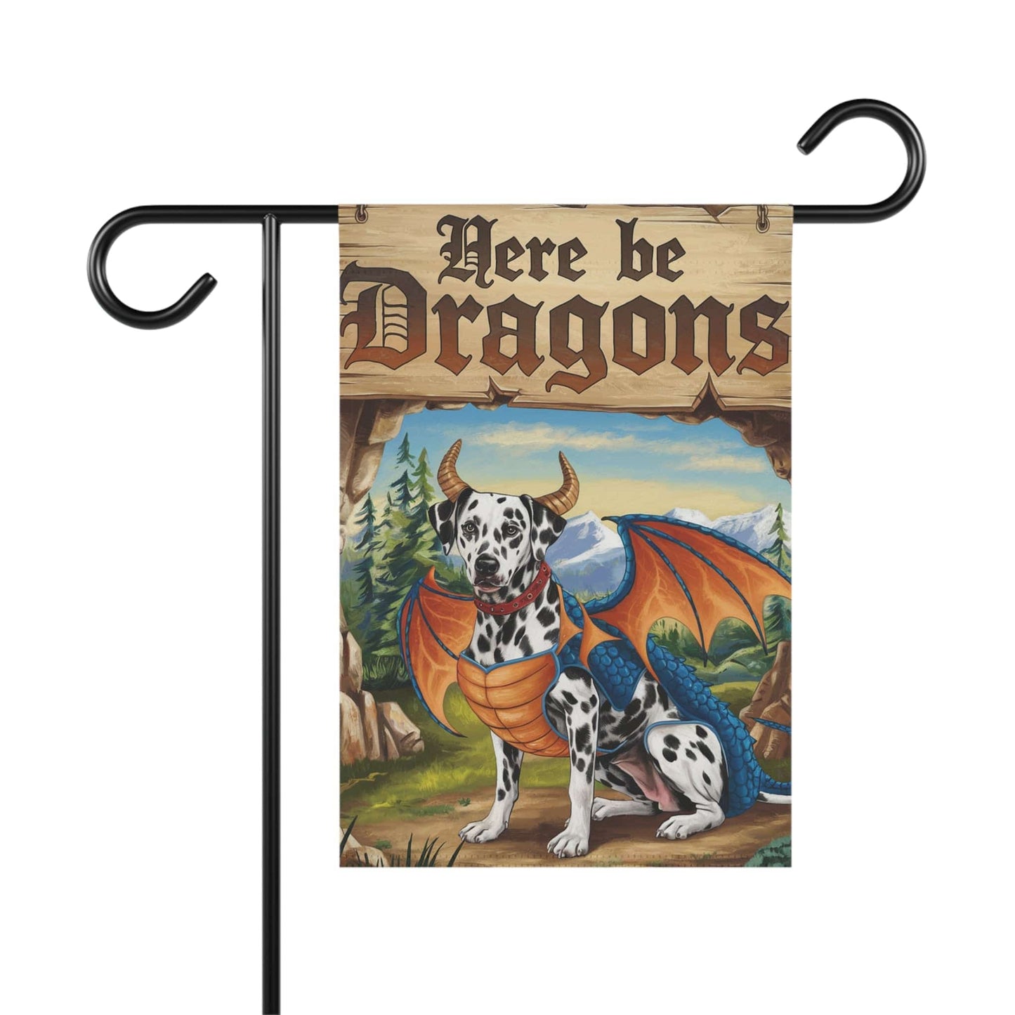 Printify Home Decor 12'' × 18'' Dalmatian Dog Dragon Garden Flag, Fantasy Pet Yard Spring Decor, Housewarming Gardener Gift, Halloween