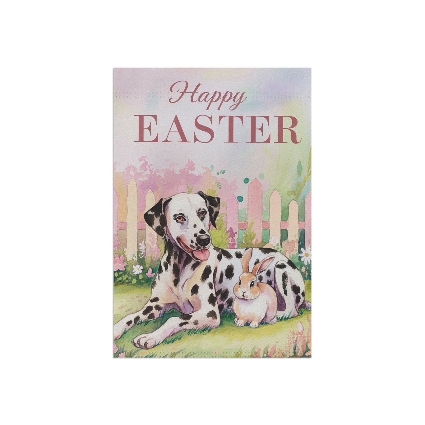 Printify Home Decor Dalmatian Easter Spring Garden Flag, Front Yard Spring Decor, Housewarming Dog Mom Gift