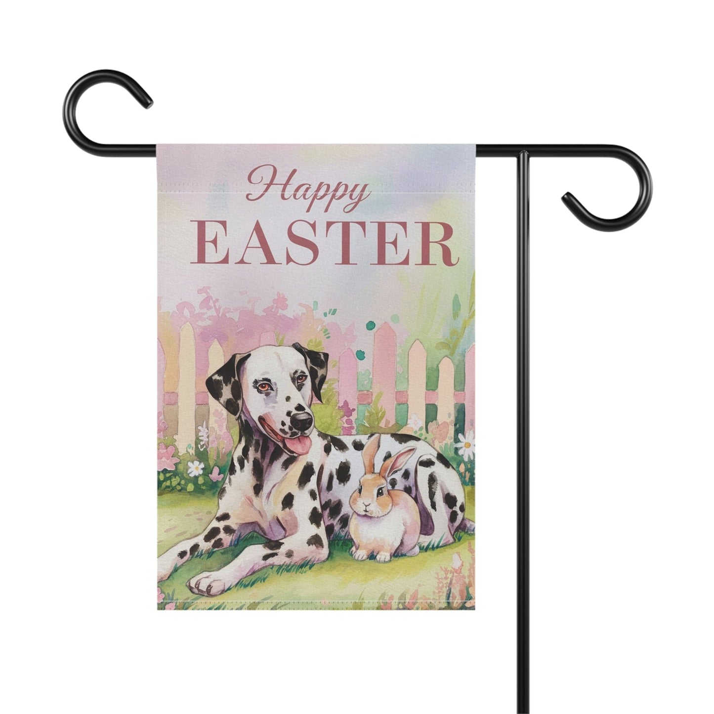 Printify Home Decor Dalmatian Easter Spring Garden Flag, Front Yard Spring Decor, Housewarming Dog Mom Gift