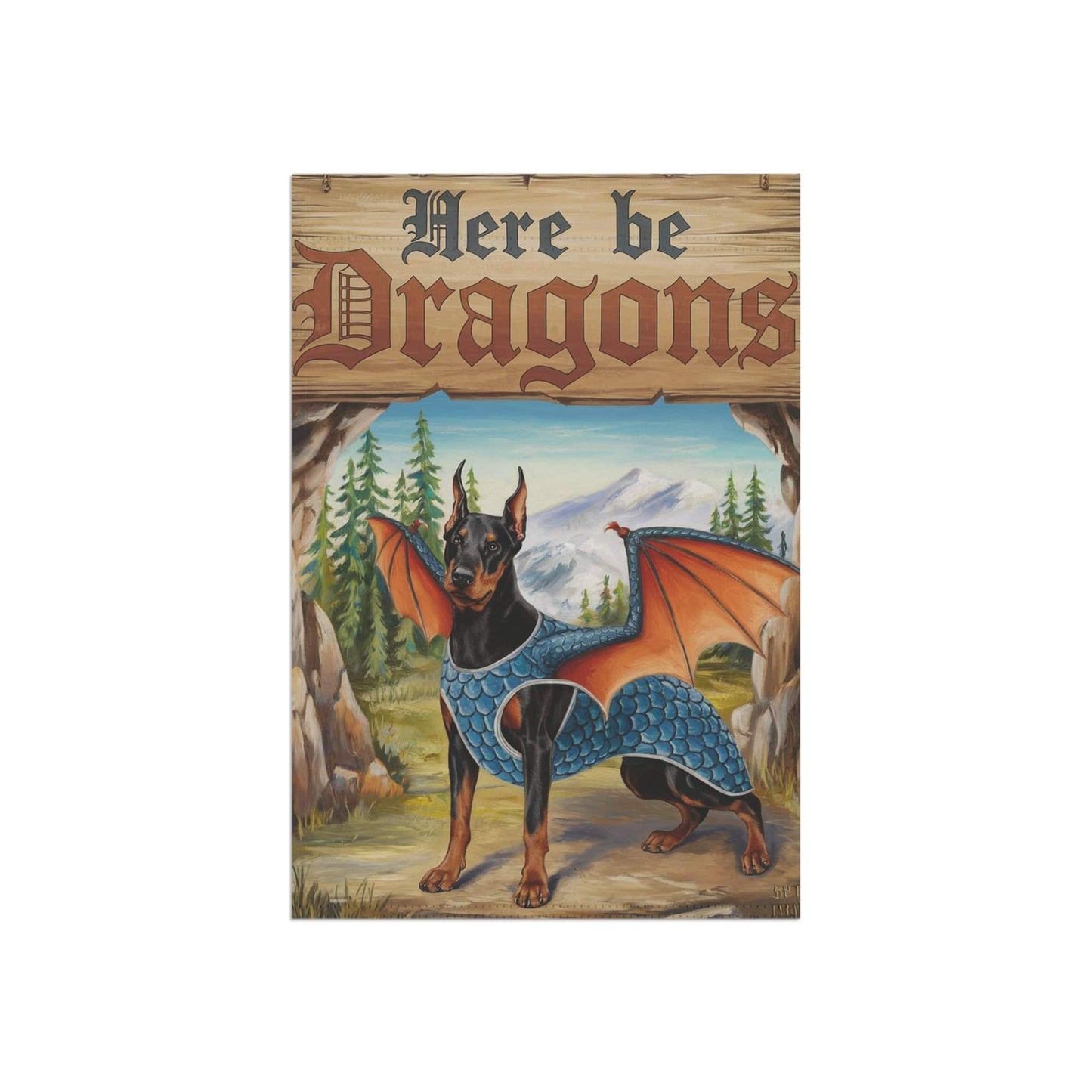 Printify Home Decor Doberman Pincher Dog Garden Flag, Fantasy Pet Dragon, Yard Fall Decor, Housewarming Gardener Gift, Halloween