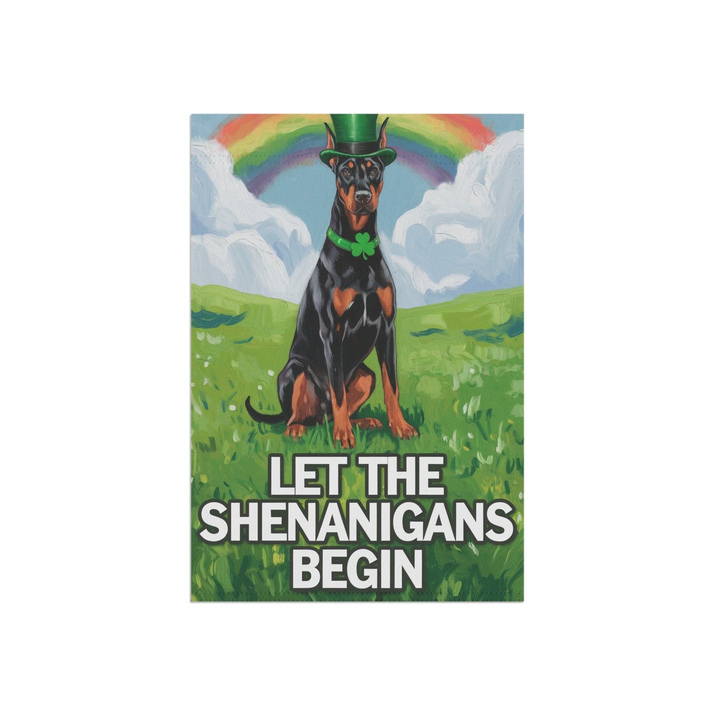 Printify Home Decor 12'' × 18'' Doberman Pinscher Garden Flag, Saint Patricks Day Funny Dog Lovers Yard Outside Decor