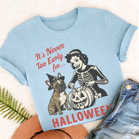 Custom French Bulldog Early Halloween Unisex TShirt Chambray