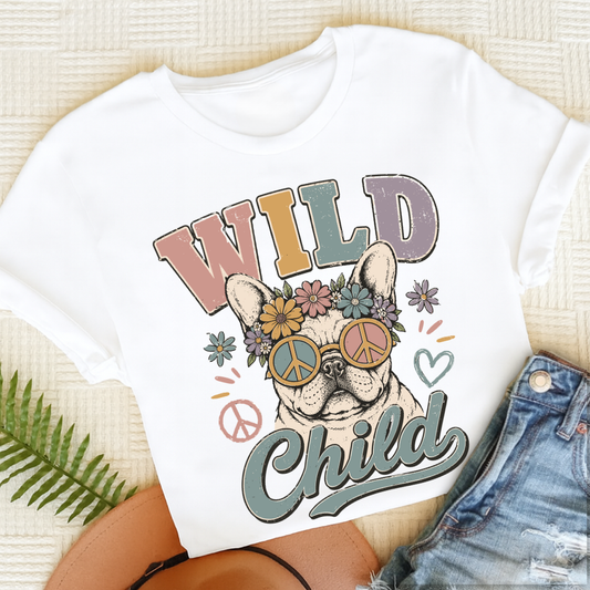 Custom French Bulldog Wild Child Hippie Unisex TShirt White