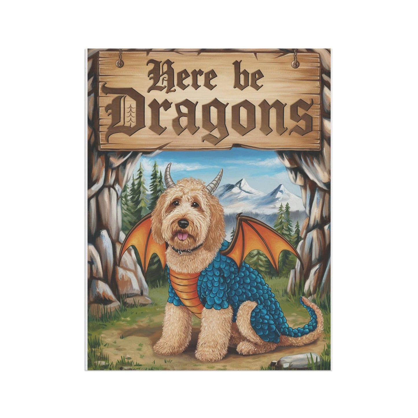 Printify Home Decor Dragon Goldendoodle Fantasy Yard Flag, Funny Pet Portrait Front Yard Spring Decor, Housewarming Halloween