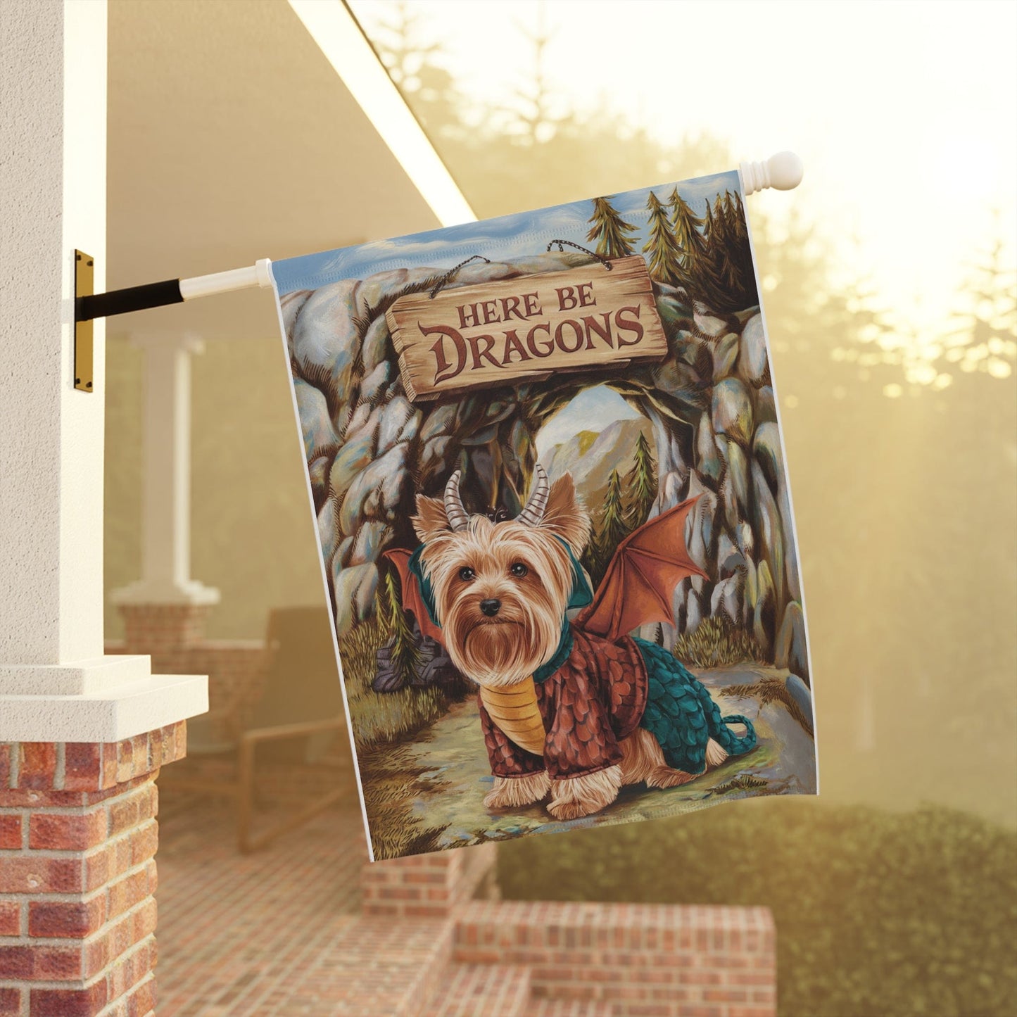Printify Home Decor Dragon Yorkshire Terrier Garden Flag, Fantasy Pet Front Yard Spring Decor, Housewarming