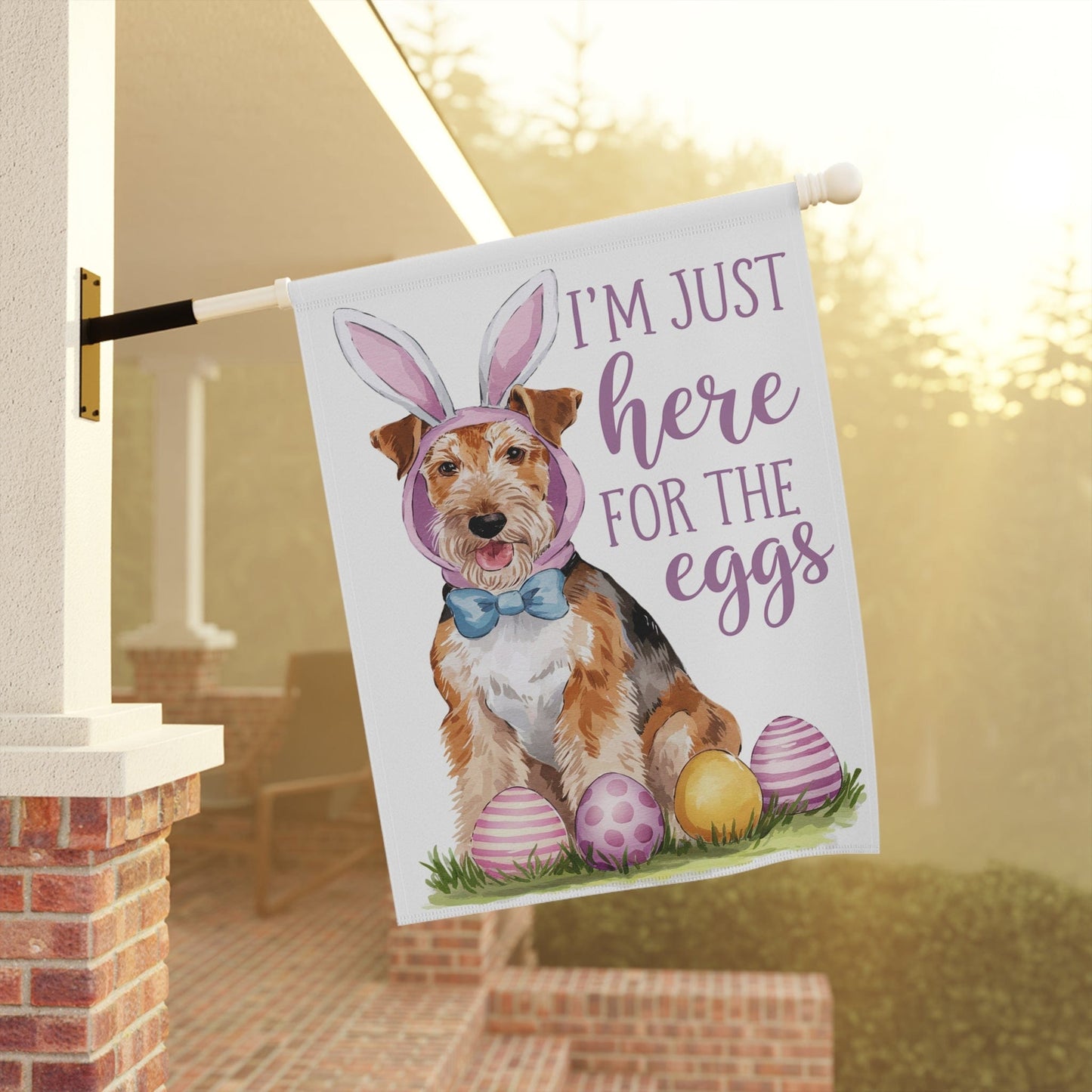 Printify Home Decor Easter Airedale Terrier Dog Lawn Flag, Bunny Rabbit Decor, Spring Funny Garden Flag, Lawn Decor, Gardener Gift, Housewarming, New Home