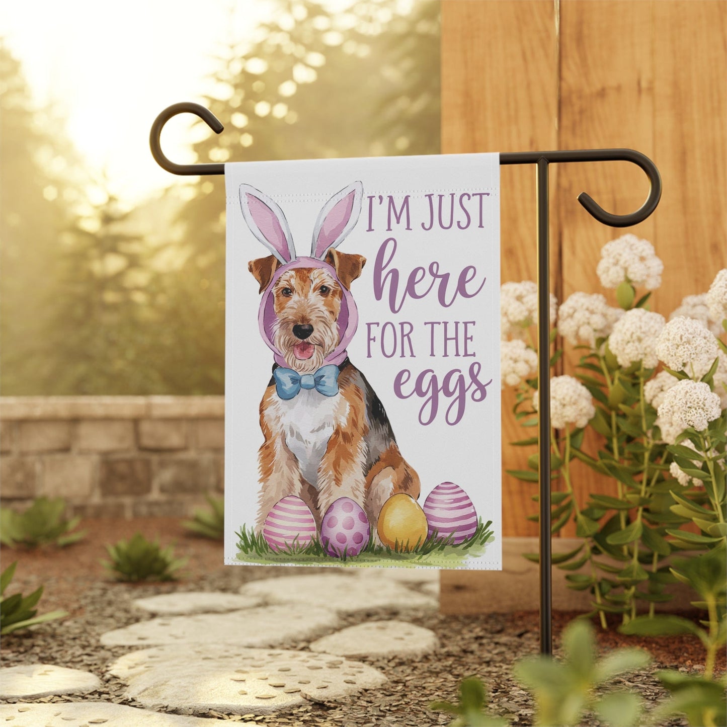 Printify Home Decor Easter Airedale Terrier Dog Lawn Flag, Bunny Rabbit Decor, Spring Funny Garden Flag, Lawn Decor, Gardener Gift, Housewarming, New Home