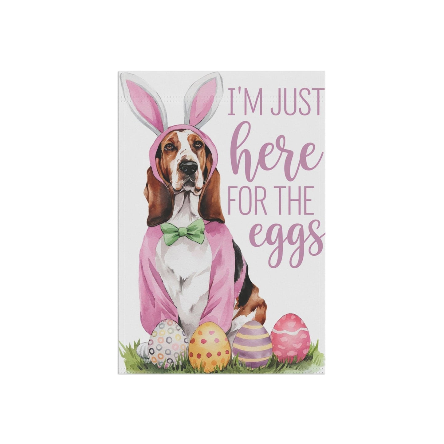 Printify Home Decor Easter Basset Hound Lawn Flag, Festive Dog, Funny Welcome Spring Garden Flag