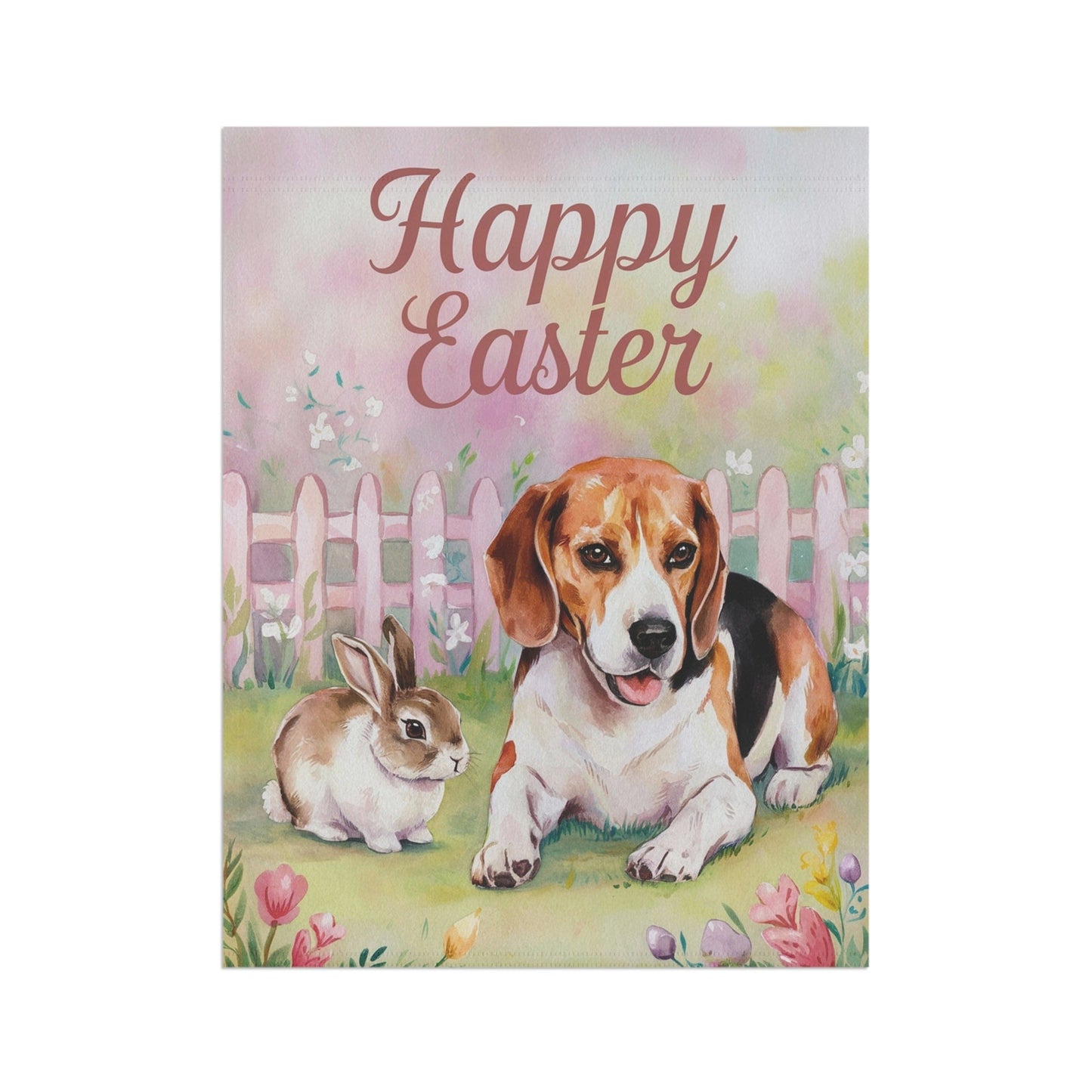 Printify Home Decor Easter Beagle and Bunny Rabbit, Spring Whimsical Floral Garden Flag, Front Yard Spring Decor