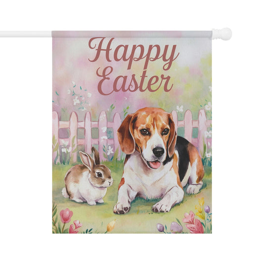 Easter Beagle and Bunny Rabbit, Spring Whimsical Floral Garden Flag, Front Yard 24.5'' × 32''