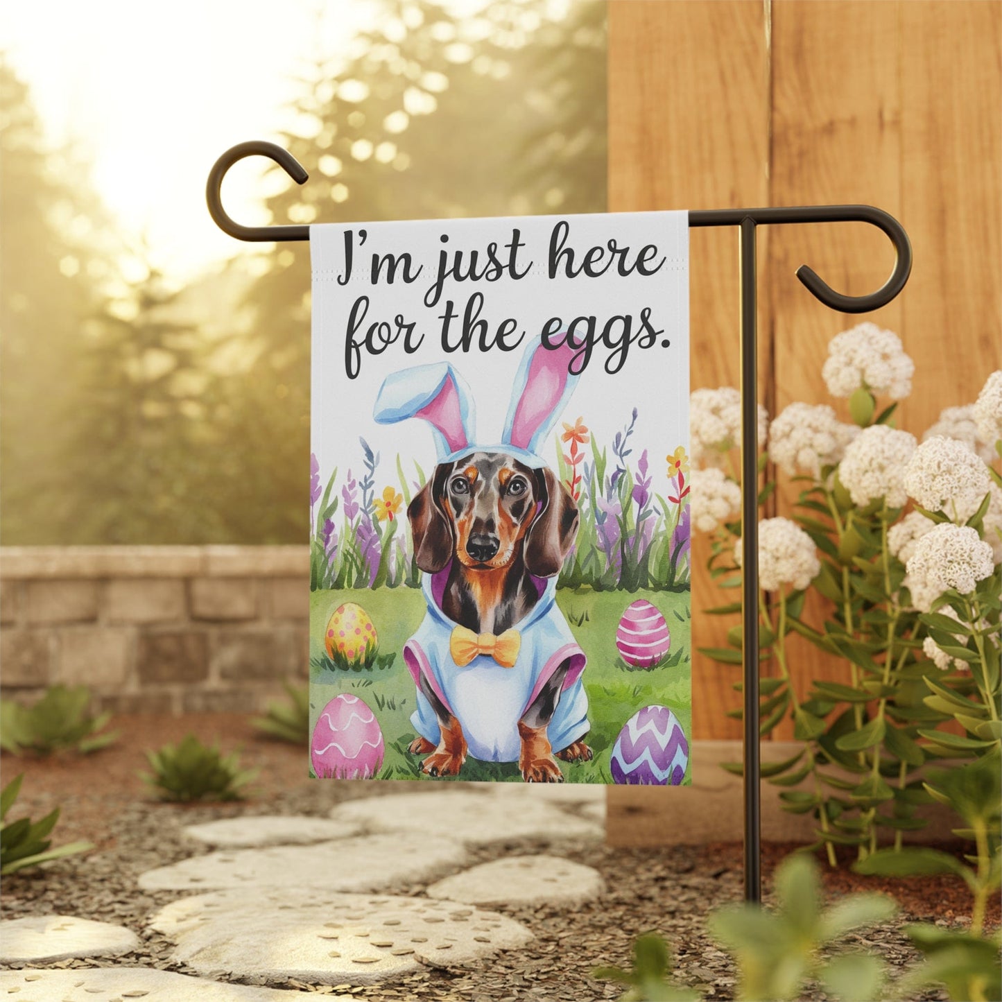 Printify Home Decor Easter Black and Tan Daschshund Yard Flag Home Decorative Garden, Funny Dog Lover Decor