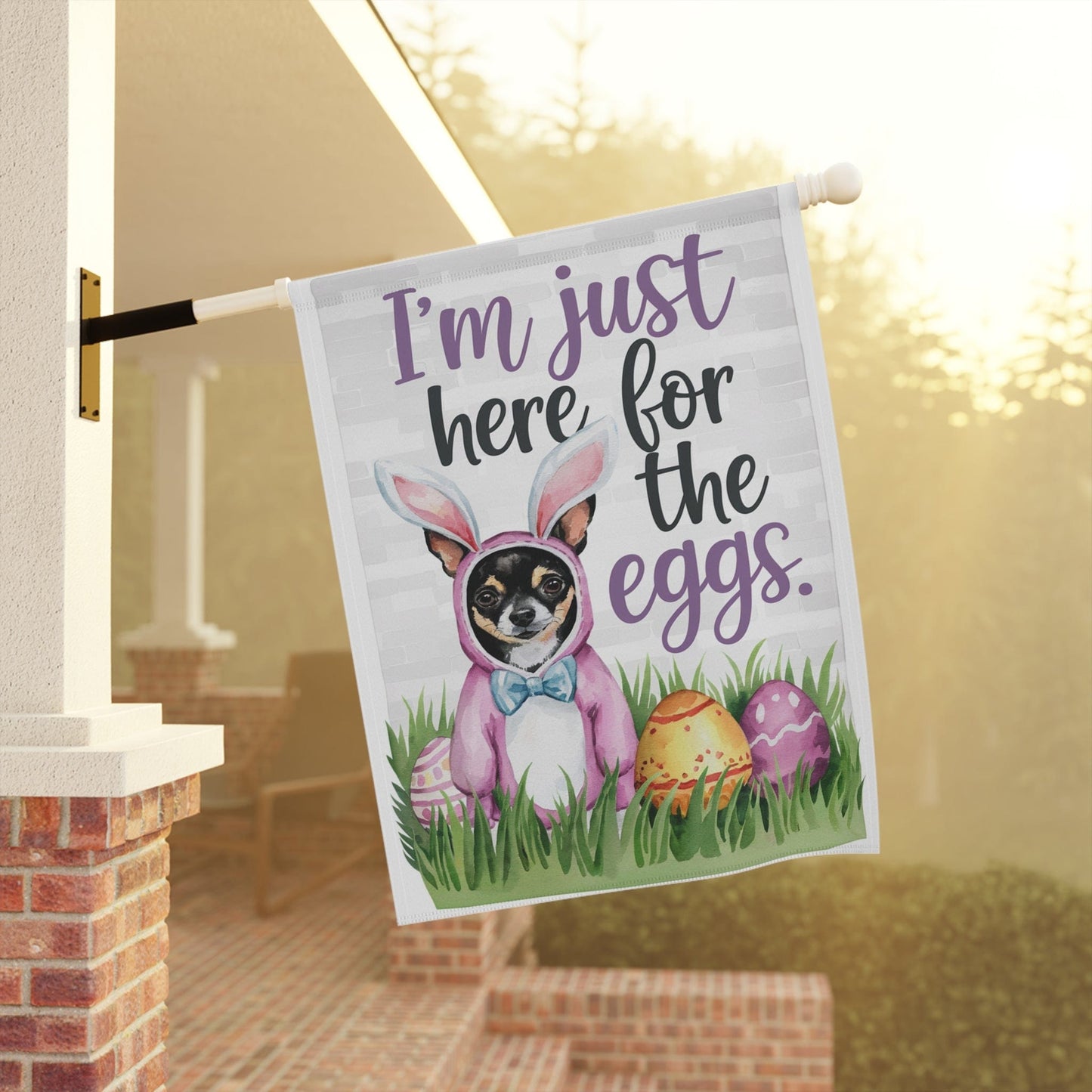 Printify Home Decor Easter Black Chihuahua Lawn Flag, Bunny Rabbit Funny Garden Flag, Spring Lawn Decor