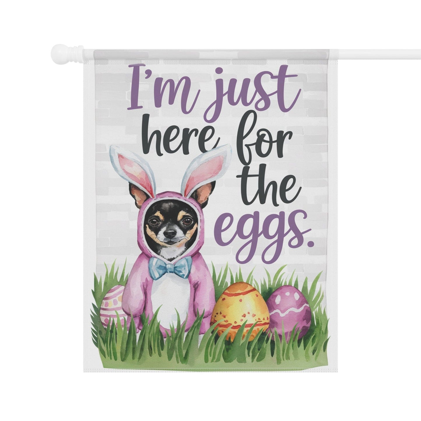 Printify Home Decor Easter Black Chihuahua Lawn Flag, Bunny Rabbit Funny Garden Flag, Spring Lawn Decor