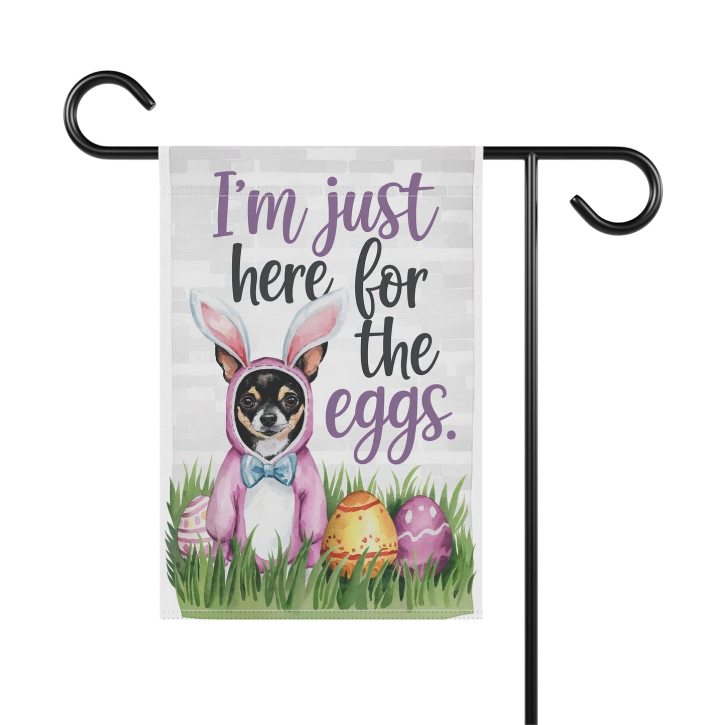 Printify Home Decor Easter Black Chihuahua Lawn Flag, Bunny Rabbit Funny Garden Flag, Spring Lawn Decor