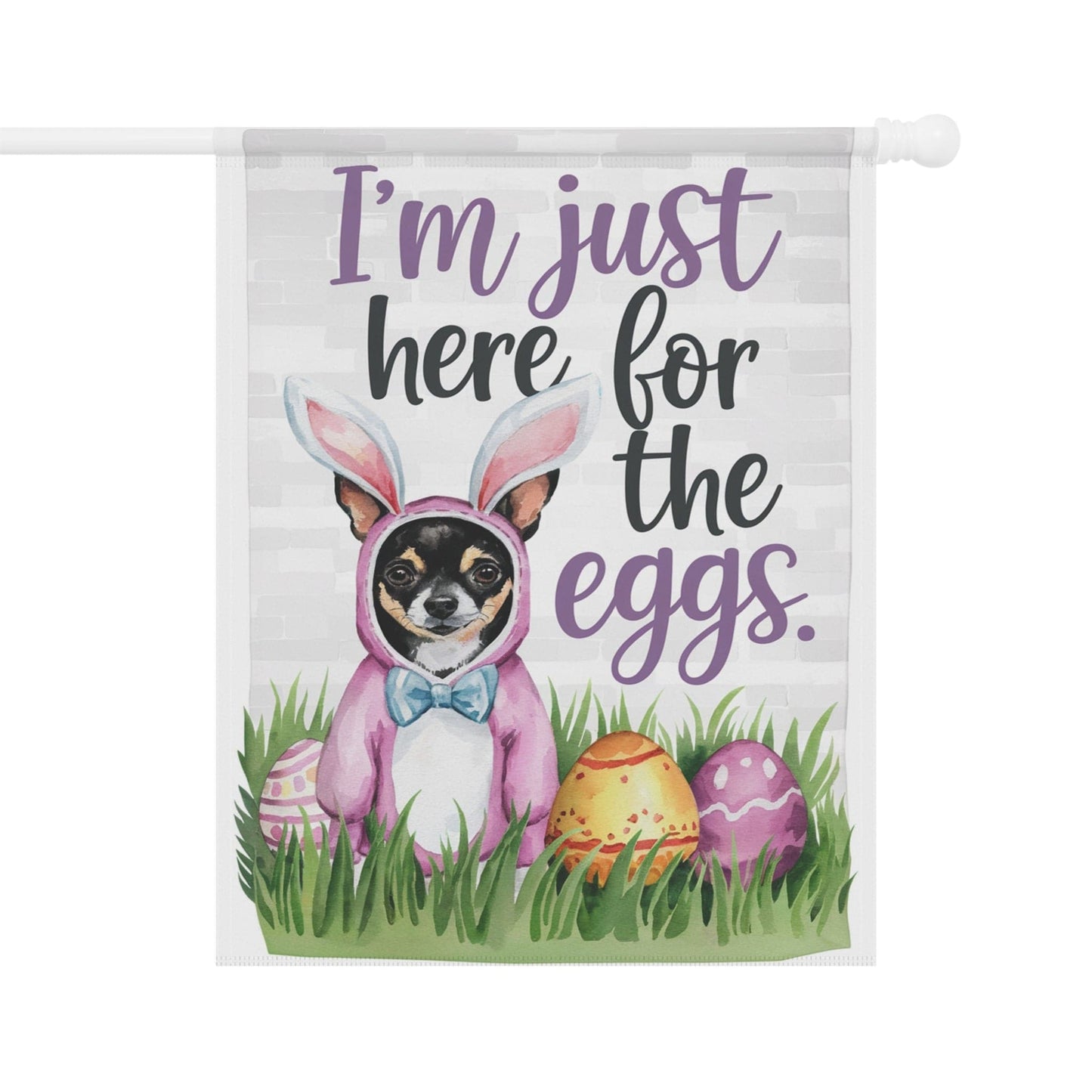 Printify Home Decor 24.5'' × 32'' Easter Black Chihuahua Lawn Flag, Bunny Rabbit Funny Garden Flag, Spring Lawn Decor