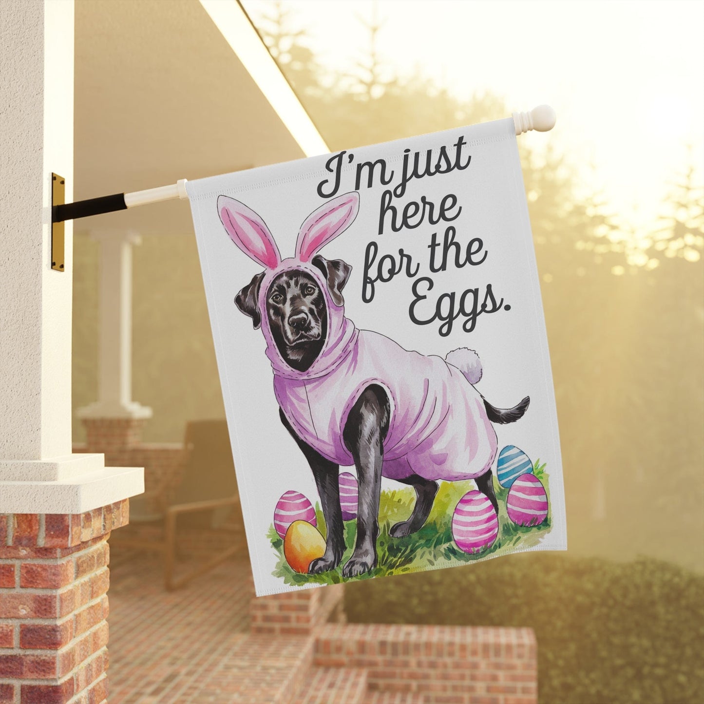 Printify Home Decor Easter Black Labrador Dog Yard Flag, Garden Flag, front yard decor, Gardener Gift