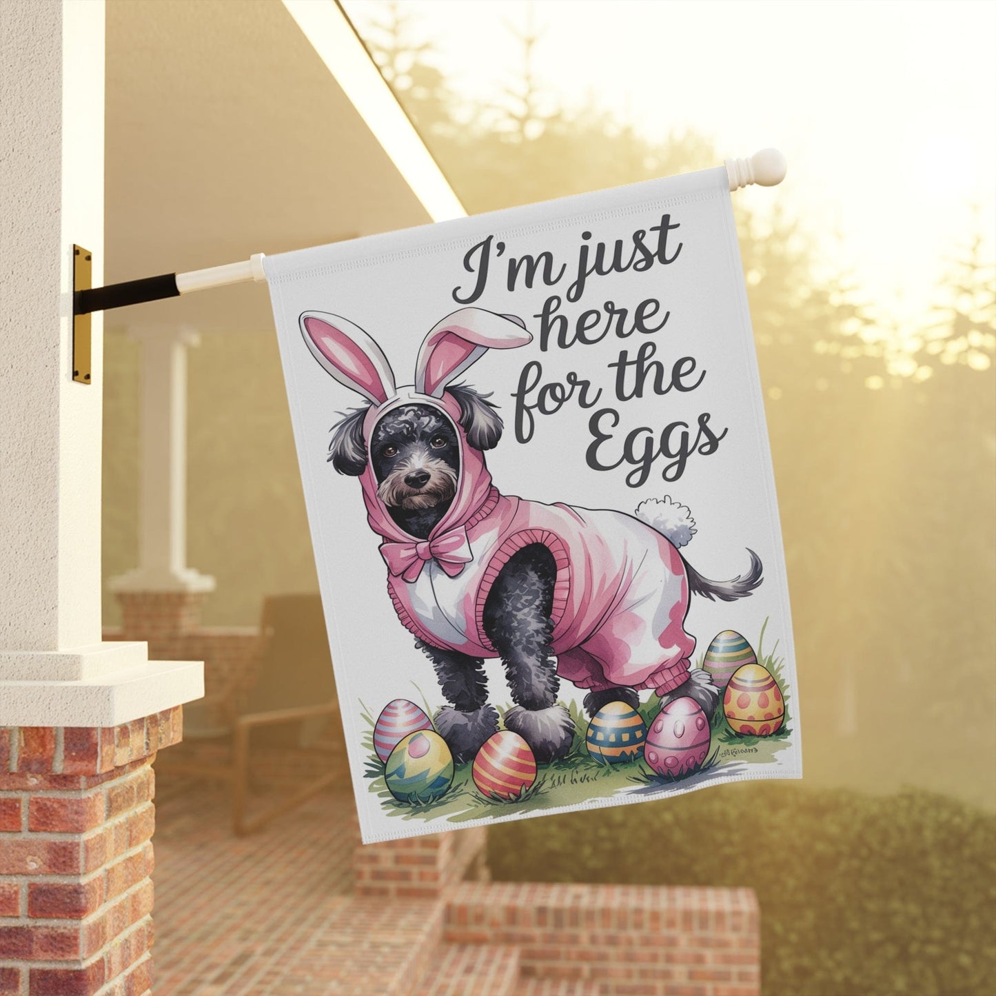 Printify Home Decor Easter Black Poodle Dog Yard Flag, Holiday Illustration garden flag, front yard decor