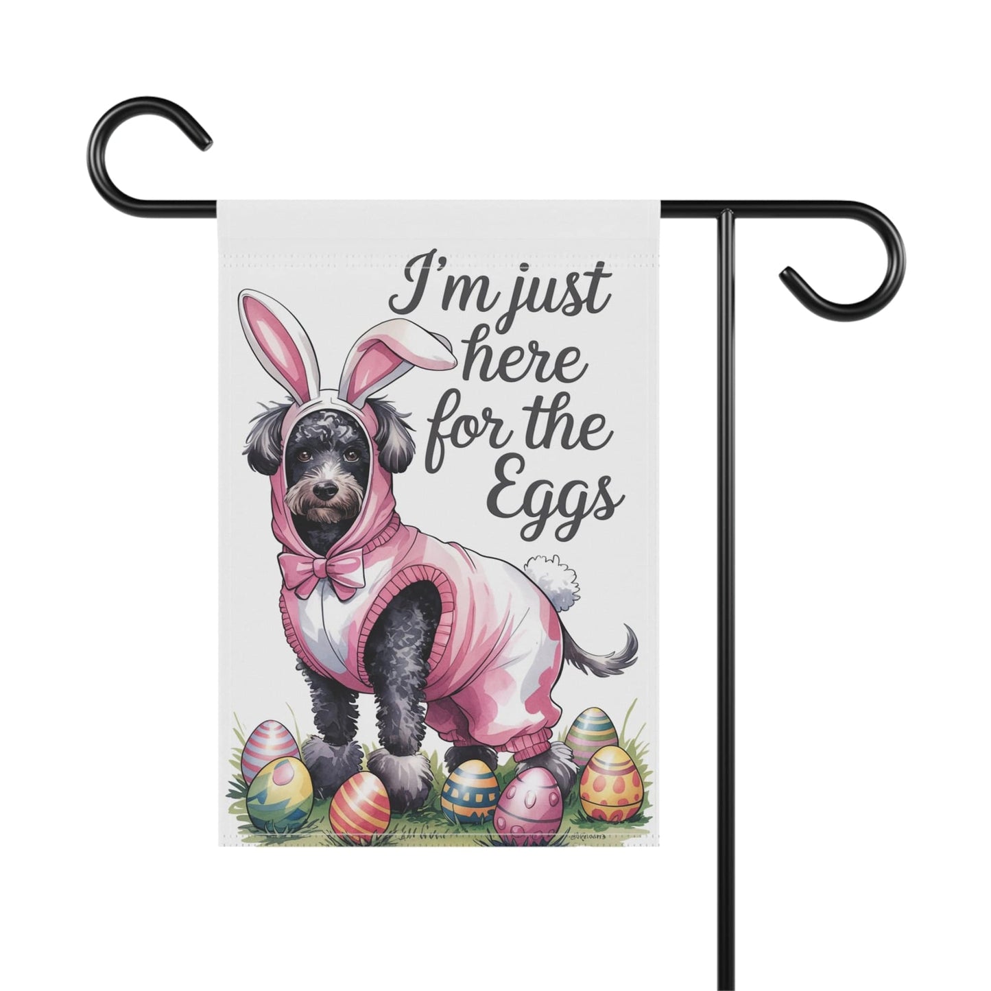 Printify Home Decor Easter Black Poodle Dog Yard Flag, Holiday Illustration garden flag, front yard decor