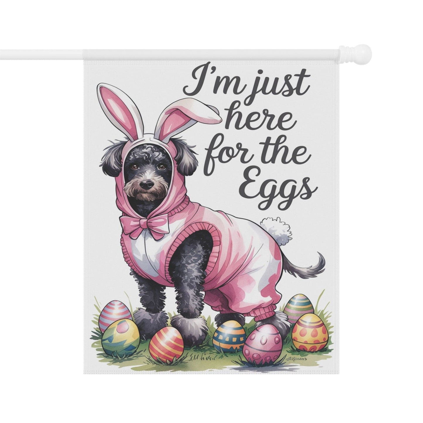 Printify Home Decor 24.5'' × 32'' Easter Black Poodle Dog Yard Flag, Holiday Illustration garden flag, front yard decor
