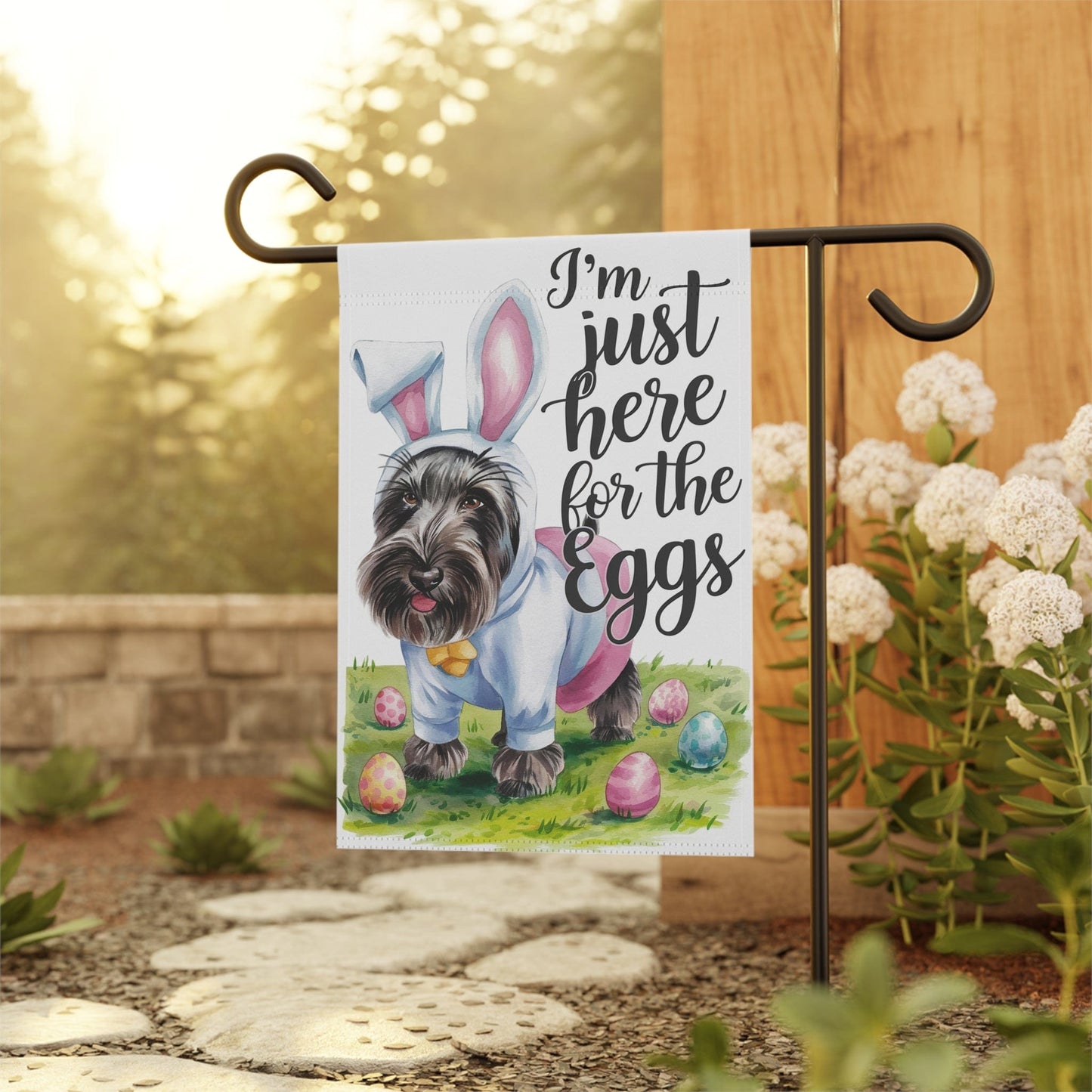 Printify Home Decor Easter Black Scottish Terrier Garden Flag, Front Yard Spring Decor, Housewarming Gift