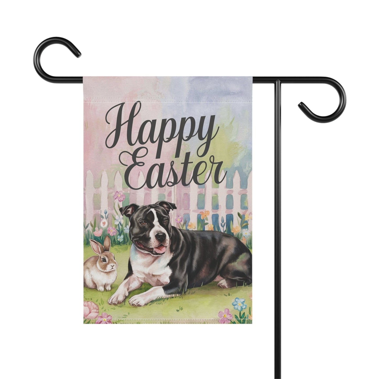 Printify Home Decor Easter Black Staffordshire Terrier Garden Flag, Spring Front Yard decor, Housewarming Gift