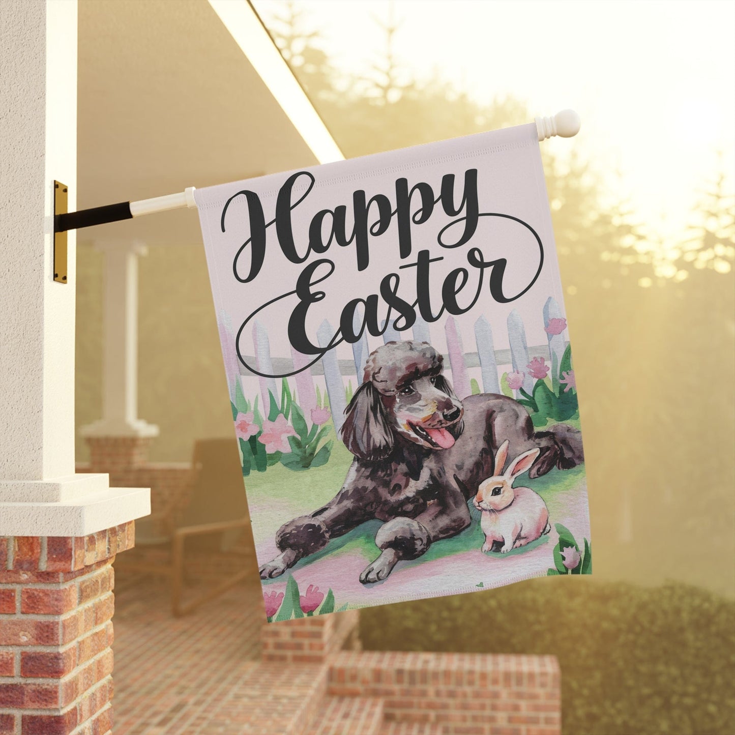 Easter Black Standard Poodle Garden Flag, Front Yard Spring Decor, Gardener Gift, Housewarming