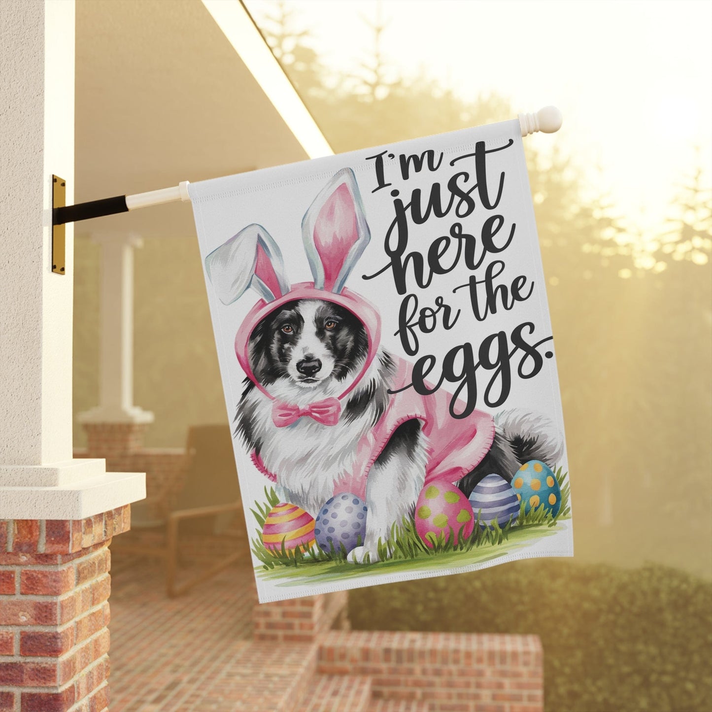 Printify Home Decor Easter Border Collie Lawn Flag, Bunny Rabbit Holiday Funny Garden Flag