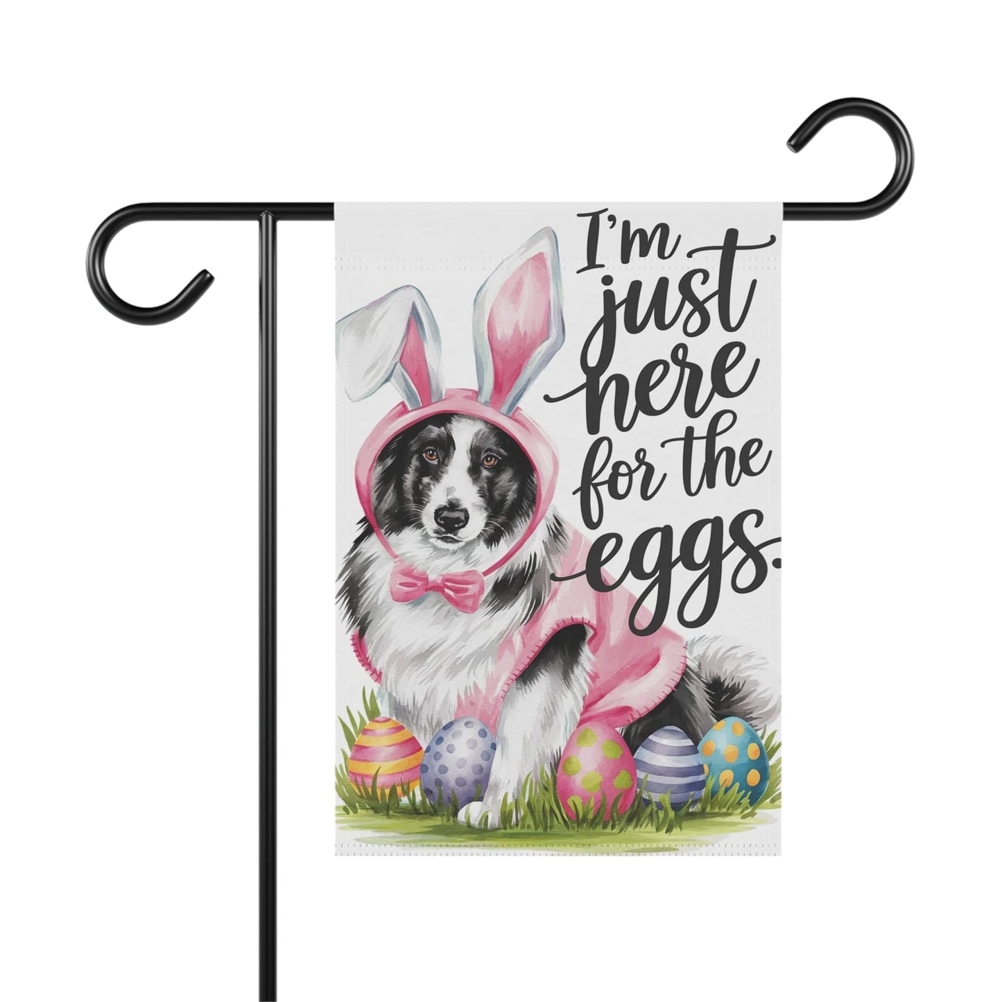Printify Home Decor 12'' × 18'' Easter Border Collie Lawn Flag, Bunny Rabbit Holiday Funny Garden Flag
