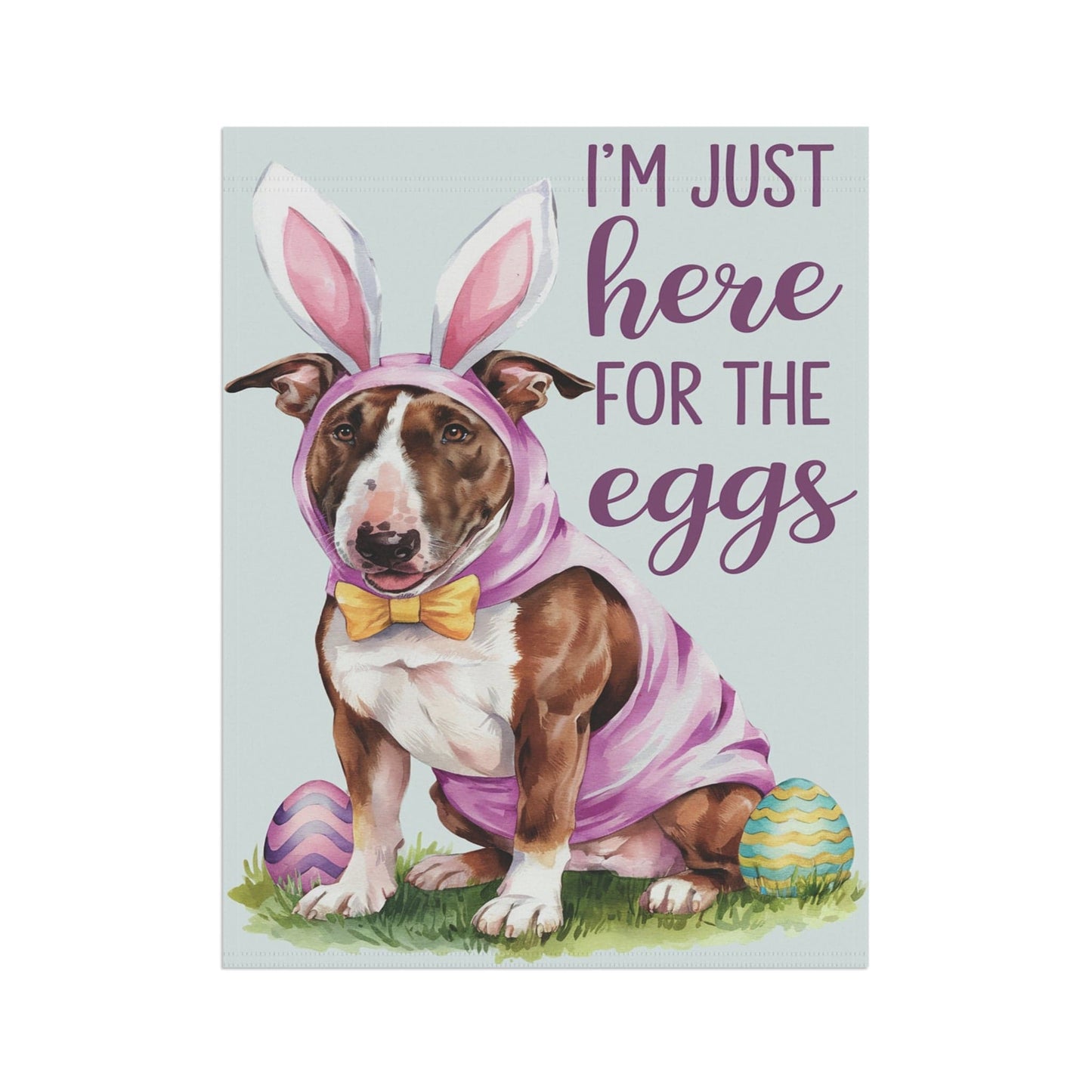 Printify Home Decor Easter Brown Bull Terrier Lawn Flag, Bunny Holiday Funny Garden Flag, Spring Lawn Decor