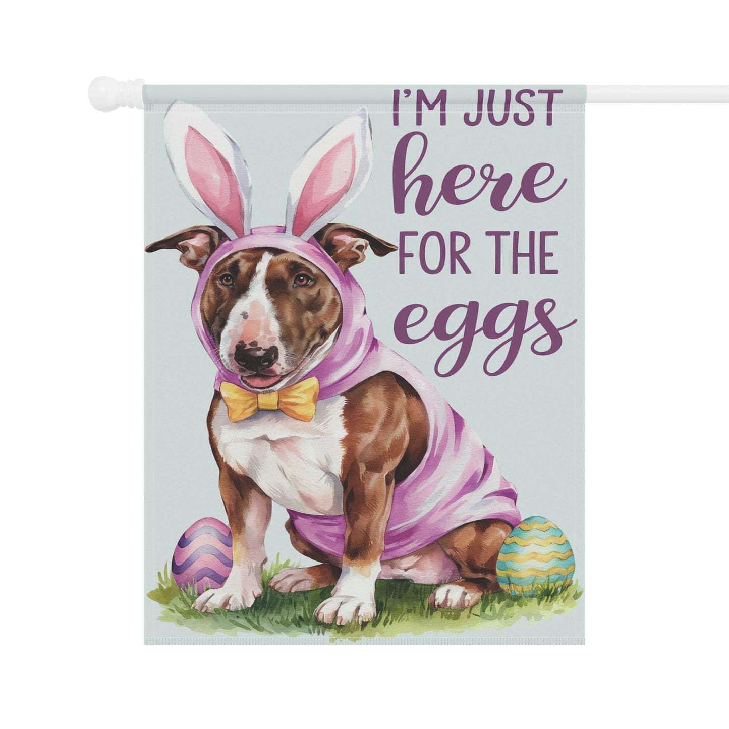 Printify Home Decor Easter Brown Bull Terrier Lawn Flag, Bunny Holiday Funny Garden Flag, Spring Lawn Decor