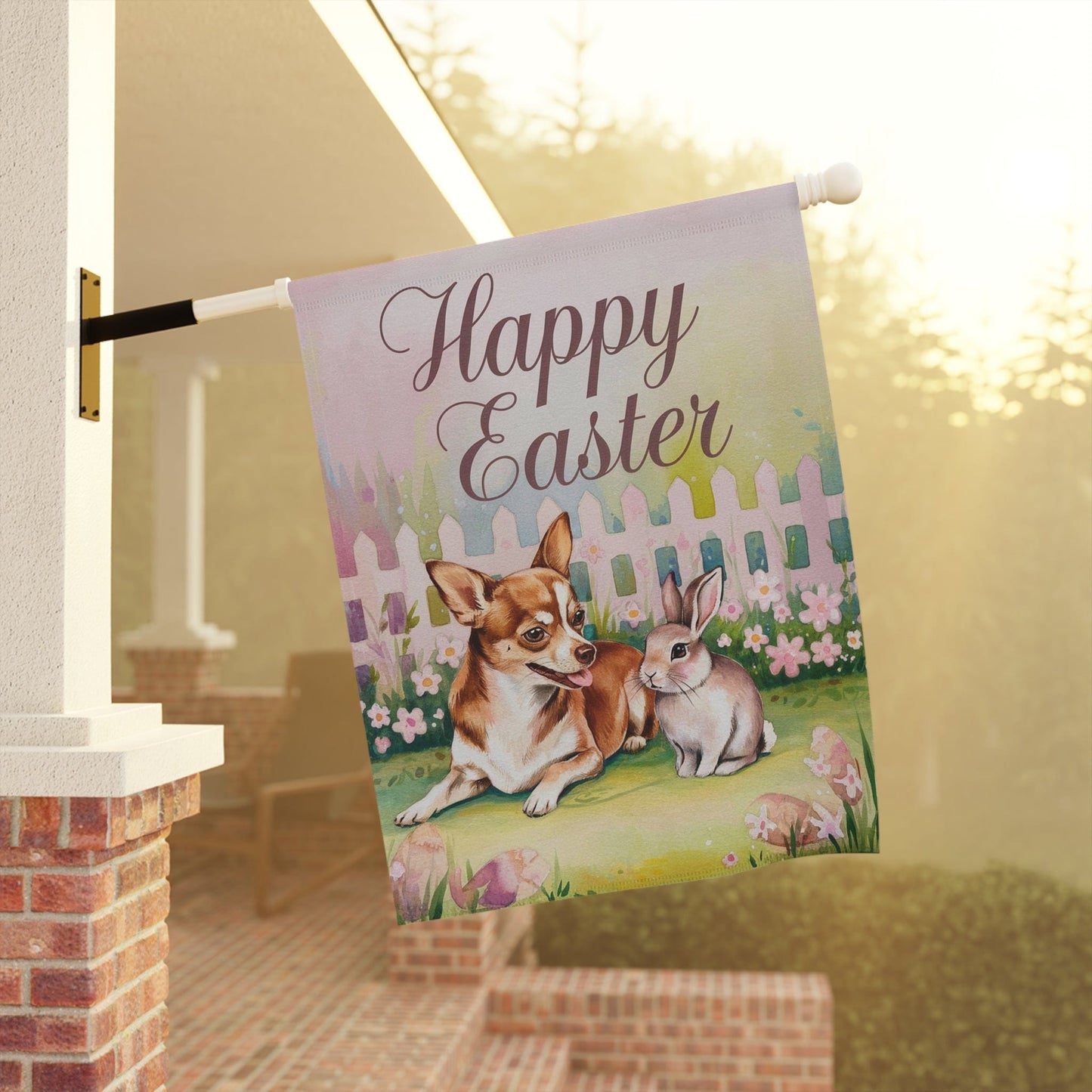 Printify Home Decor Easter Brown Chihuahua Garden Flag, Spring Front Yard Decor, Gardener Gift