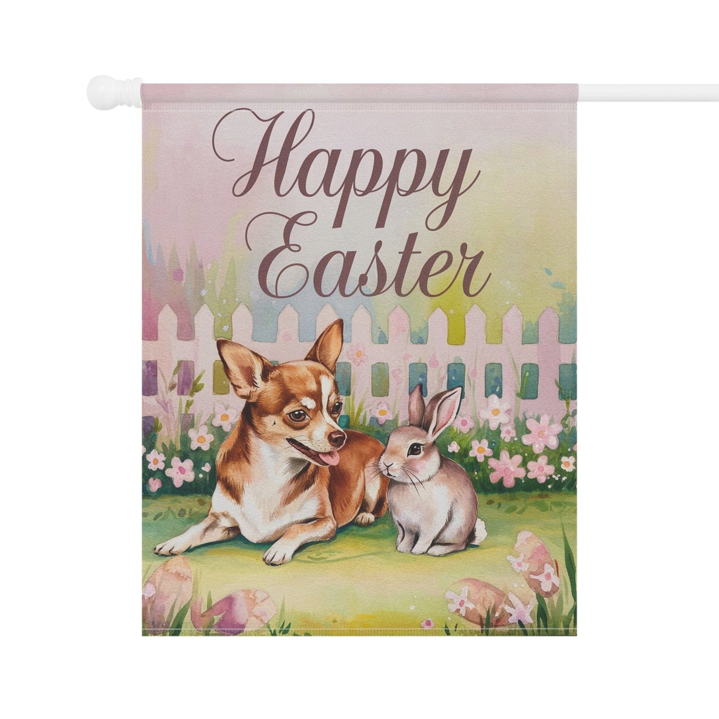 Printify Home Decor Easter Brown Chihuahua Garden Flag, Spring Front Yard Decor, Gardener Gift