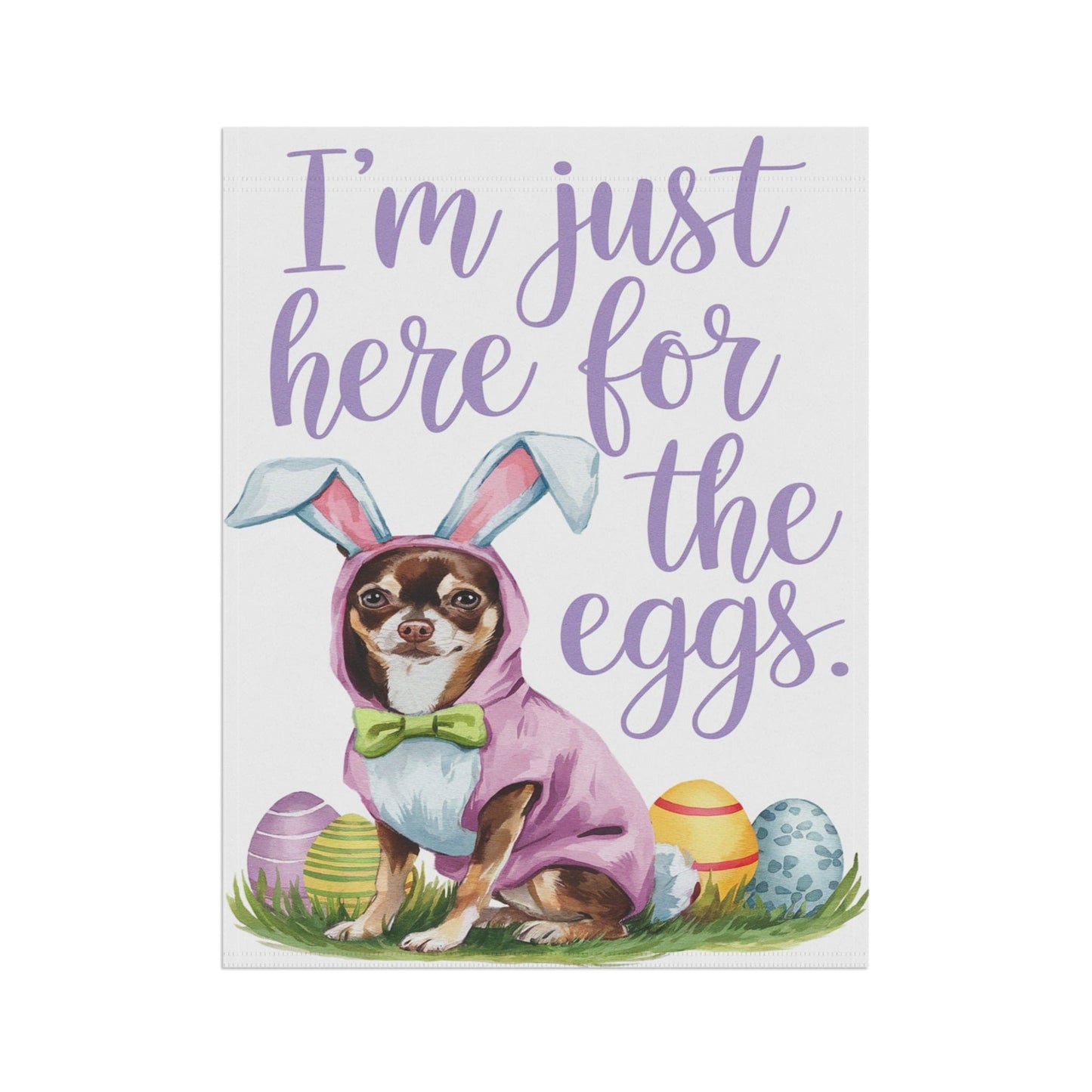 Printify Home Decor Easter Brown Chihuahua Lawn Flag, Bunny Watercolor Easter Illustration Funny Garden Flag, Spring Lawn Decor