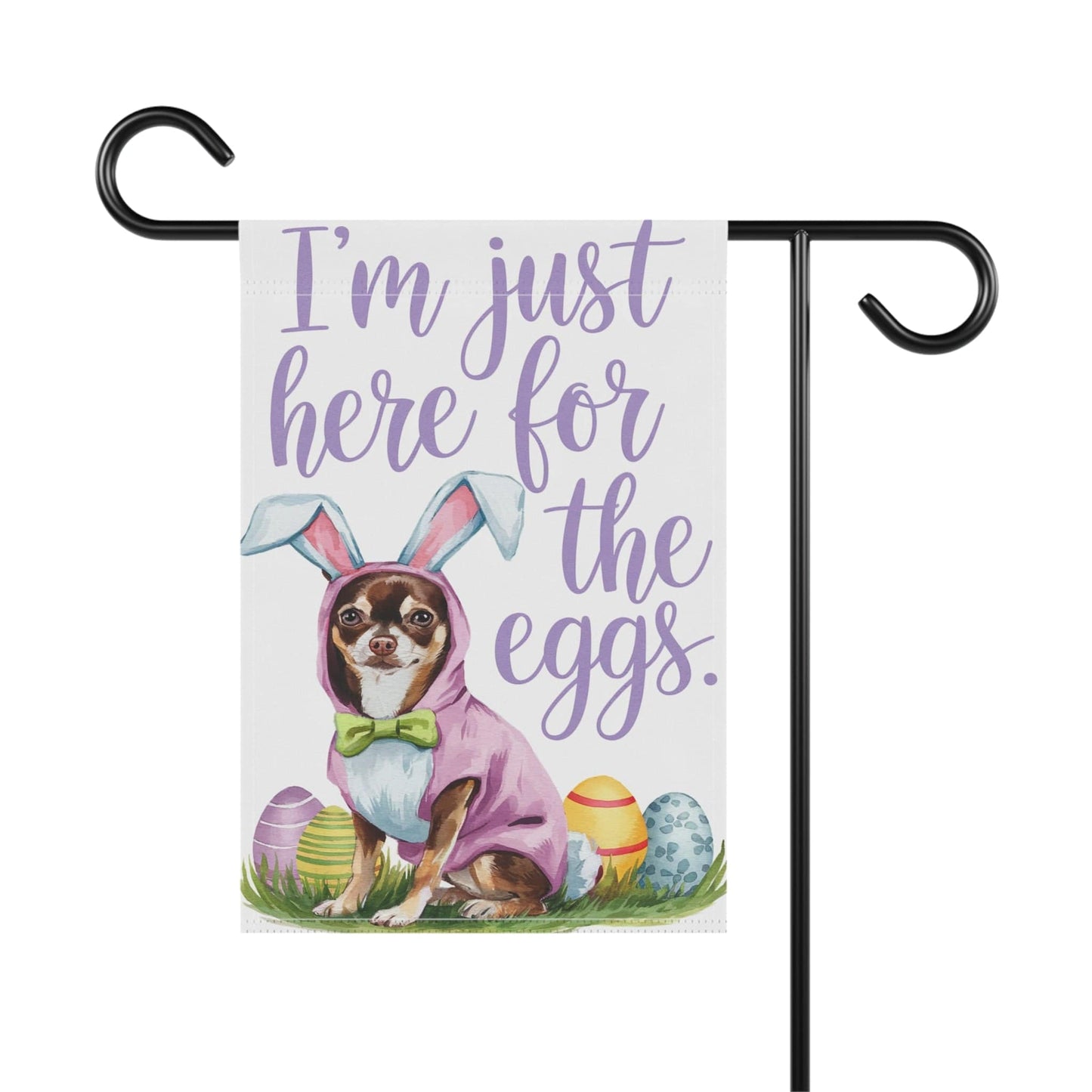 Printify Home Decor Easter Brown Chihuahua Lawn Flag, Bunny Watercolor Easter Illustration Funny Garden Flag, Spring Lawn Decor