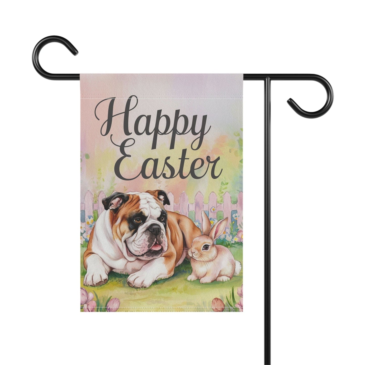 Printify Home Decor Easter Brown English Bulldog Garden Flag, Spring Garden Front Yard Decor, Housewarming Gift