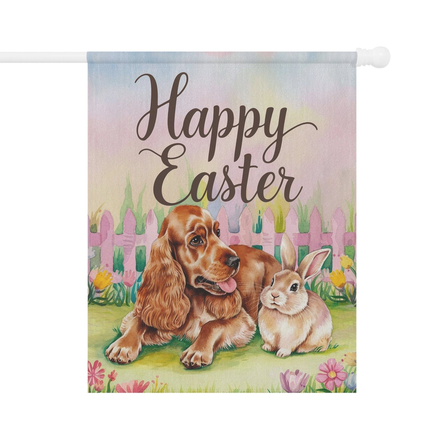 Printify Home Decor 24.5'' × 32'' Easter Buff Cocker Spaniel, Spring Garden Flag, Front Yard Decor, Gardener Gift