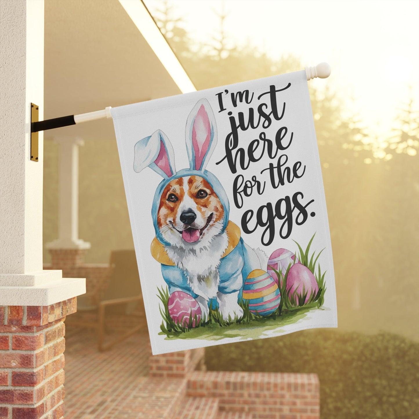 Printify Home Decor Easter Cardigan Red Corgi Yard Flag, Bunny Rabbit Dog Mom, Humorous Funny Garden House Flag