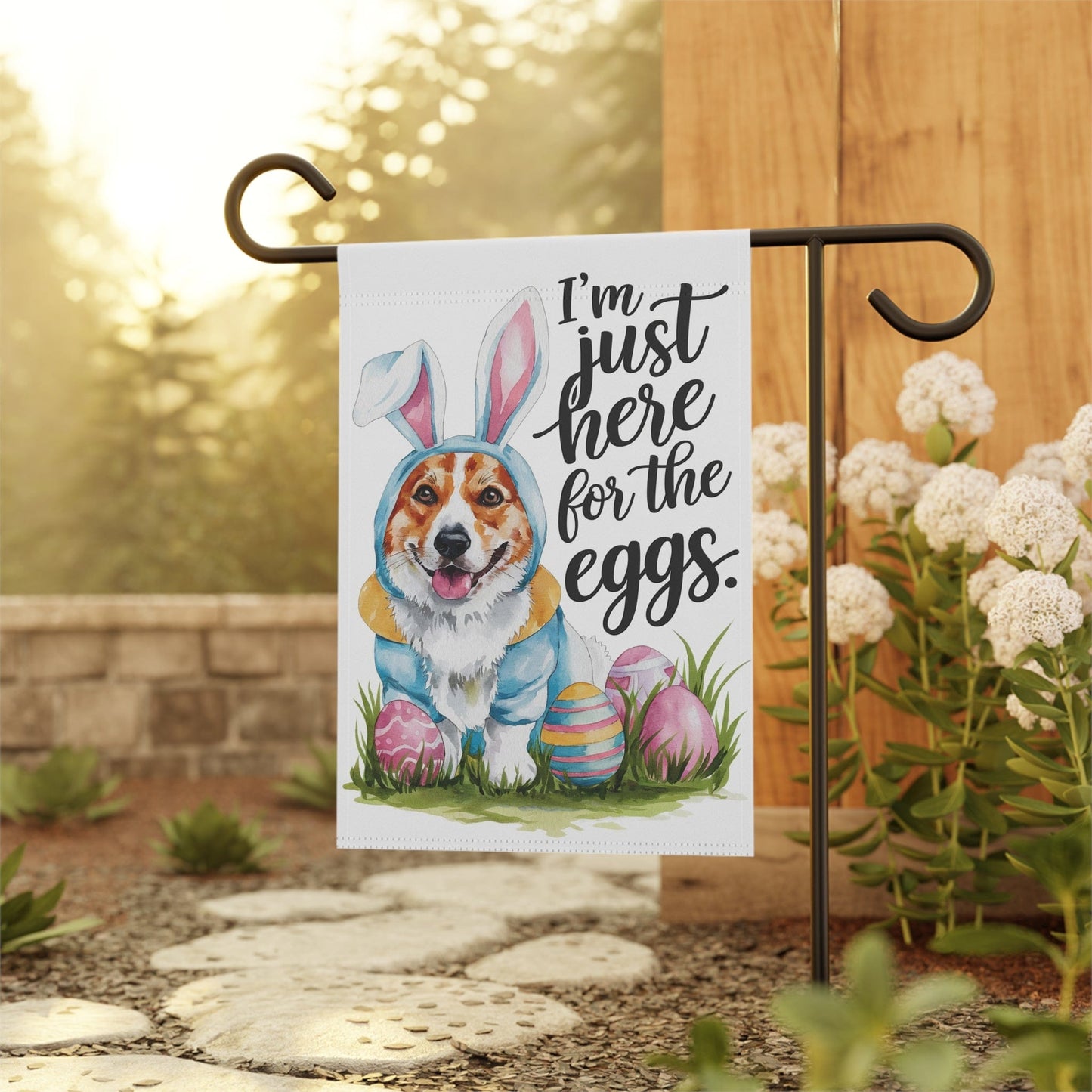 Printify Home Decor Easter Cardigan Red Corgi Yard Flag, Bunny Rabbit Dog Mom, Humorous Funny Garden House Flag