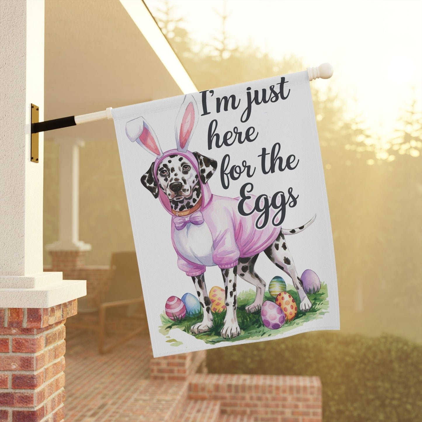 Printify Home Decor Easter Dalmatian Yard Flag, Bunny Rabbit Dog, Watercolor Humorous Holiday Funny Garden Flag