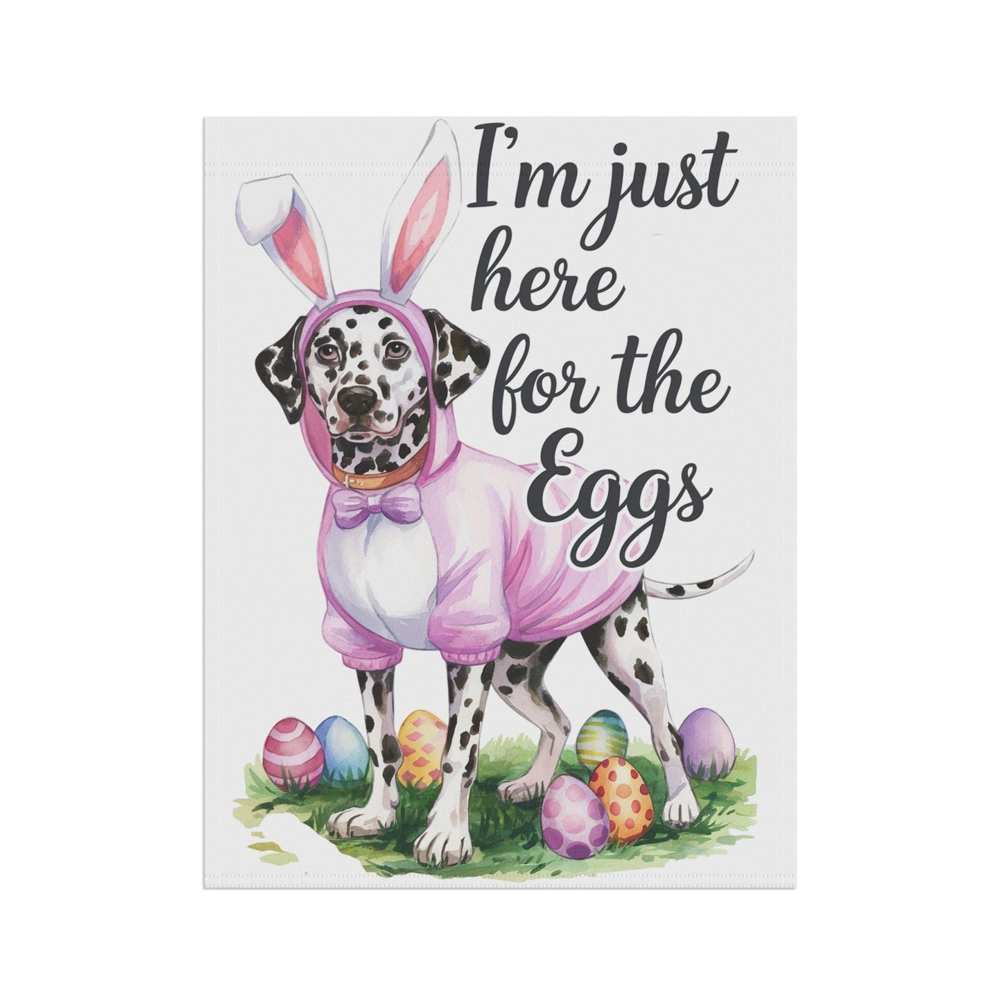 Printify Home Decor Easter Dalmatian Yard Flag, Bunny Rabbit Dog, Watercolor Humorous Holiday Funny Garden Flag