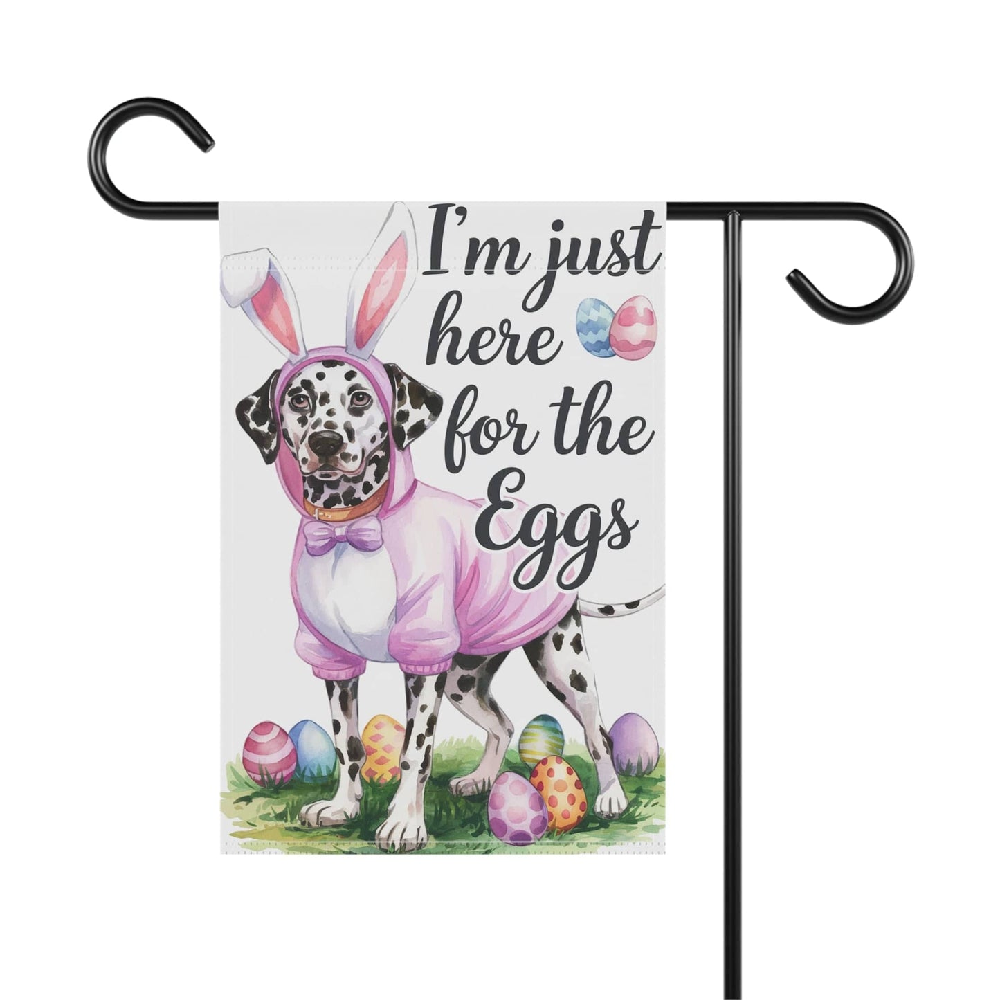 Printify Home Decor Easter Dalmatian Yard Flag, Bunny Rabbit Dog, Watercolor Humorous Holiday Funny Garden Flag