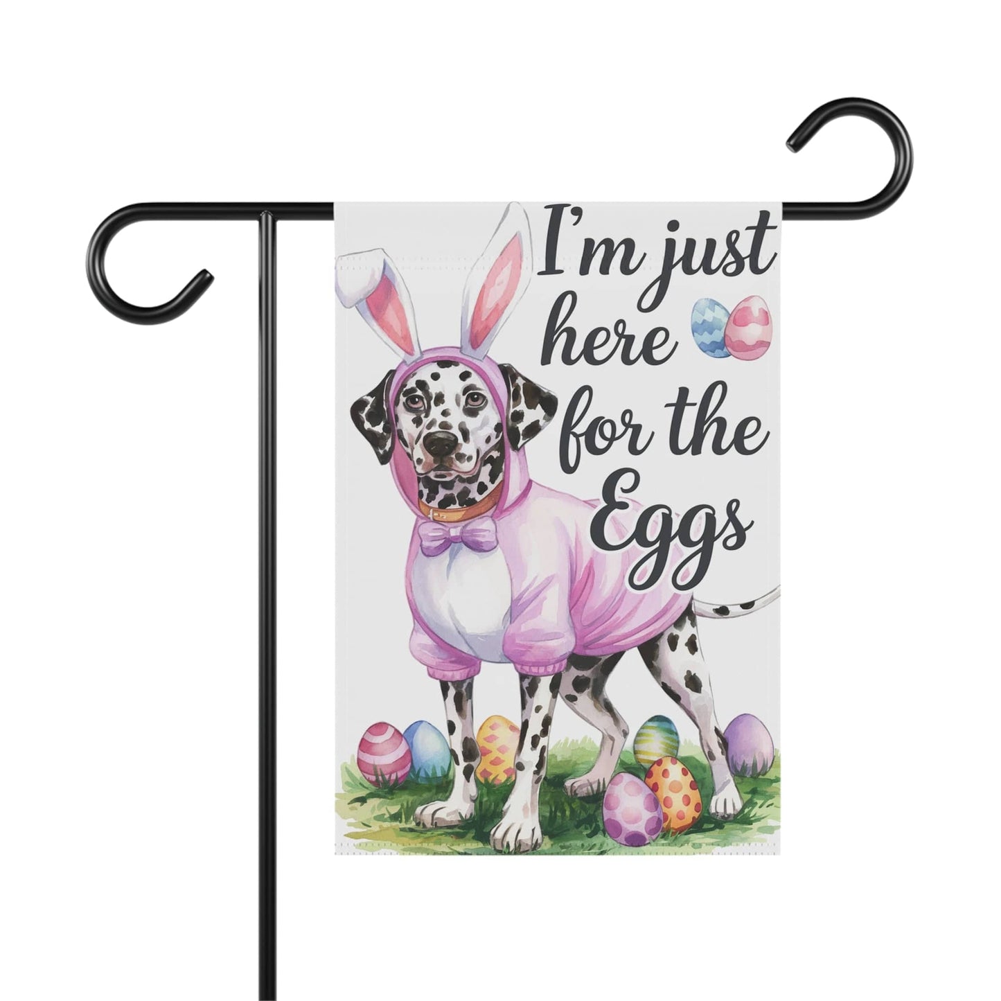 Printify Home Decor 12'' × 18'' Easter Dalmatian Yard Flag, Bunny Rabbit Dog, Watercolor Humorous Holiday Funny Garden Flag