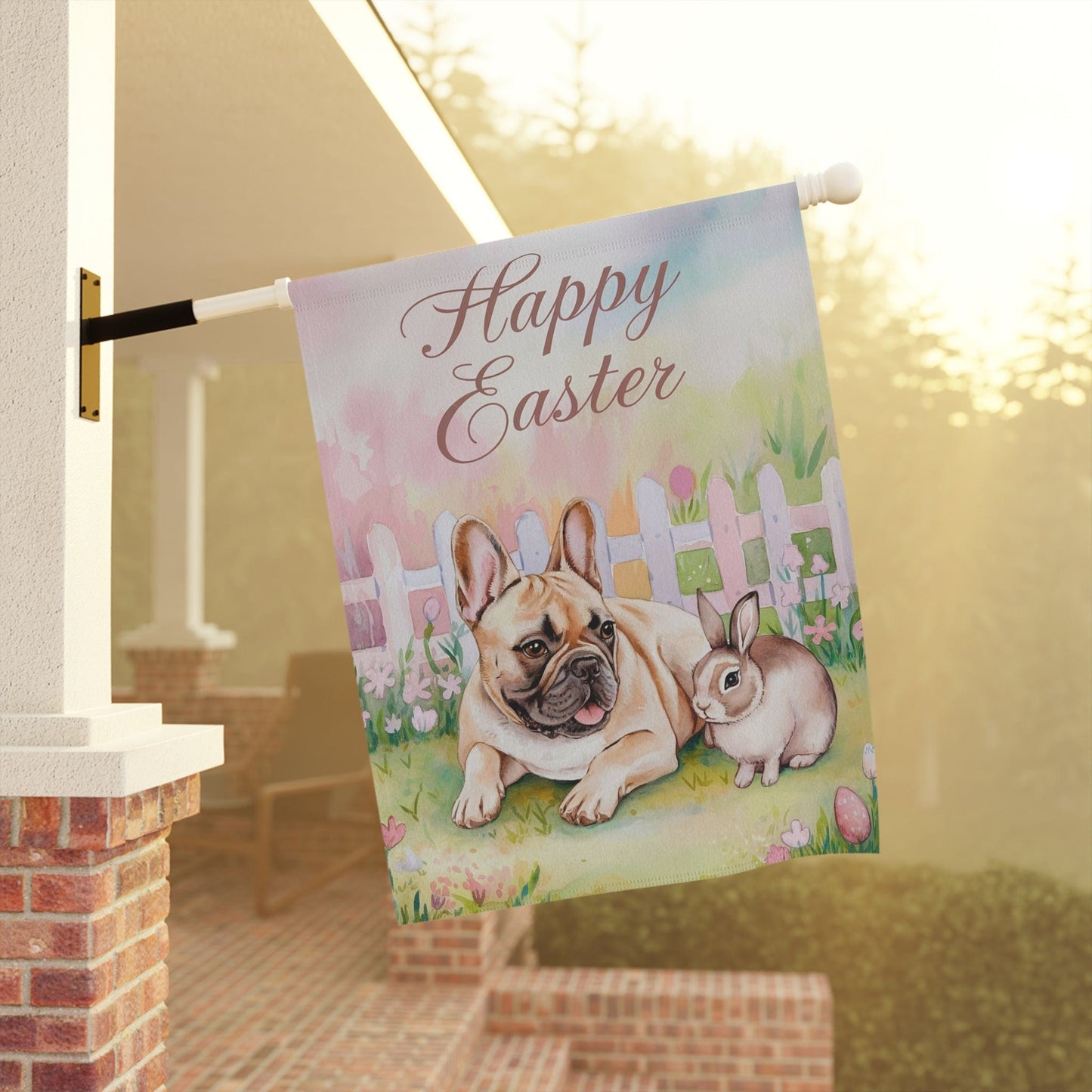 Fawn French Bulldog Easter Garden Flag